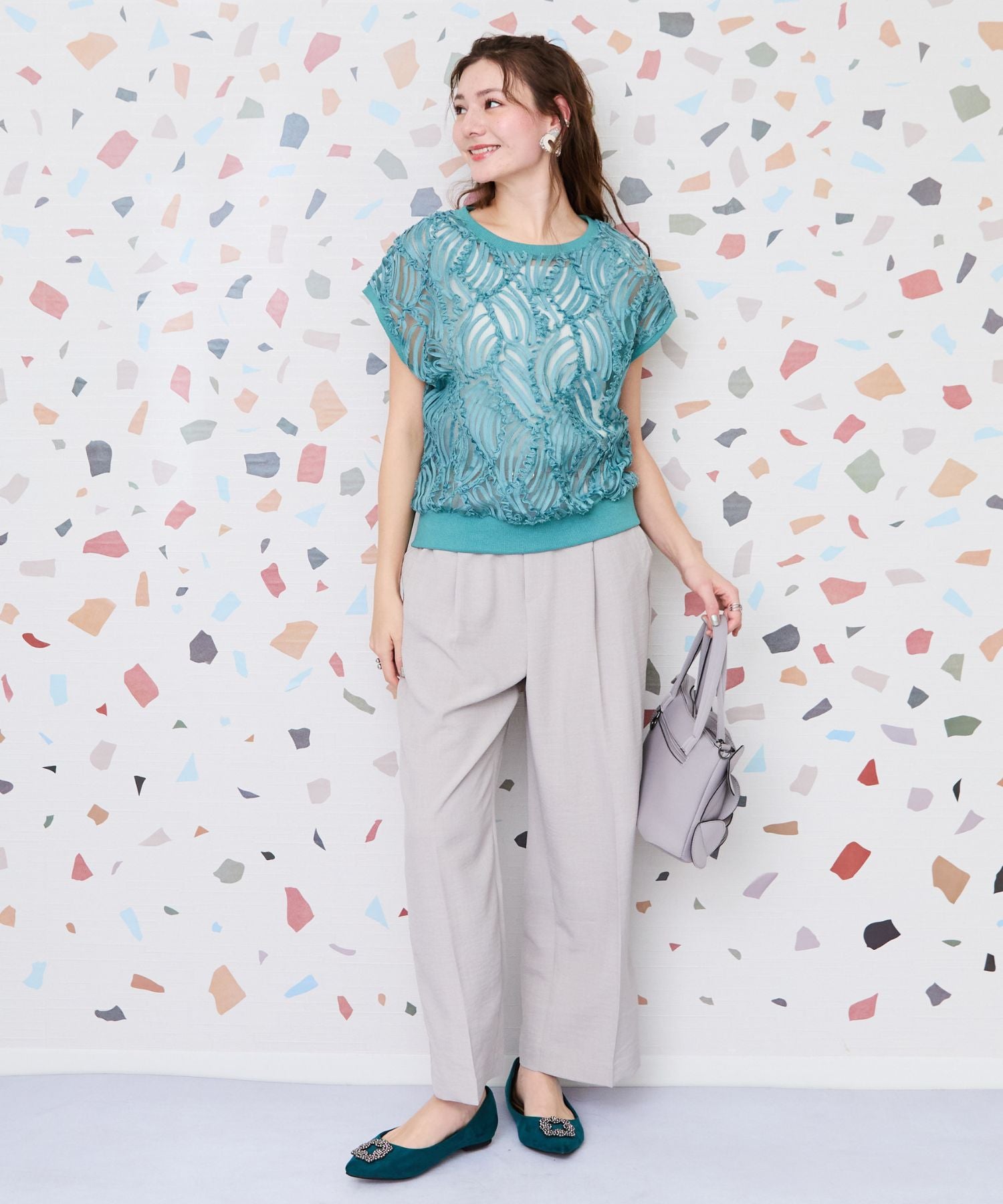 【JETSET SOLO PLUS】リネンライクベルト付きワイドパンツ