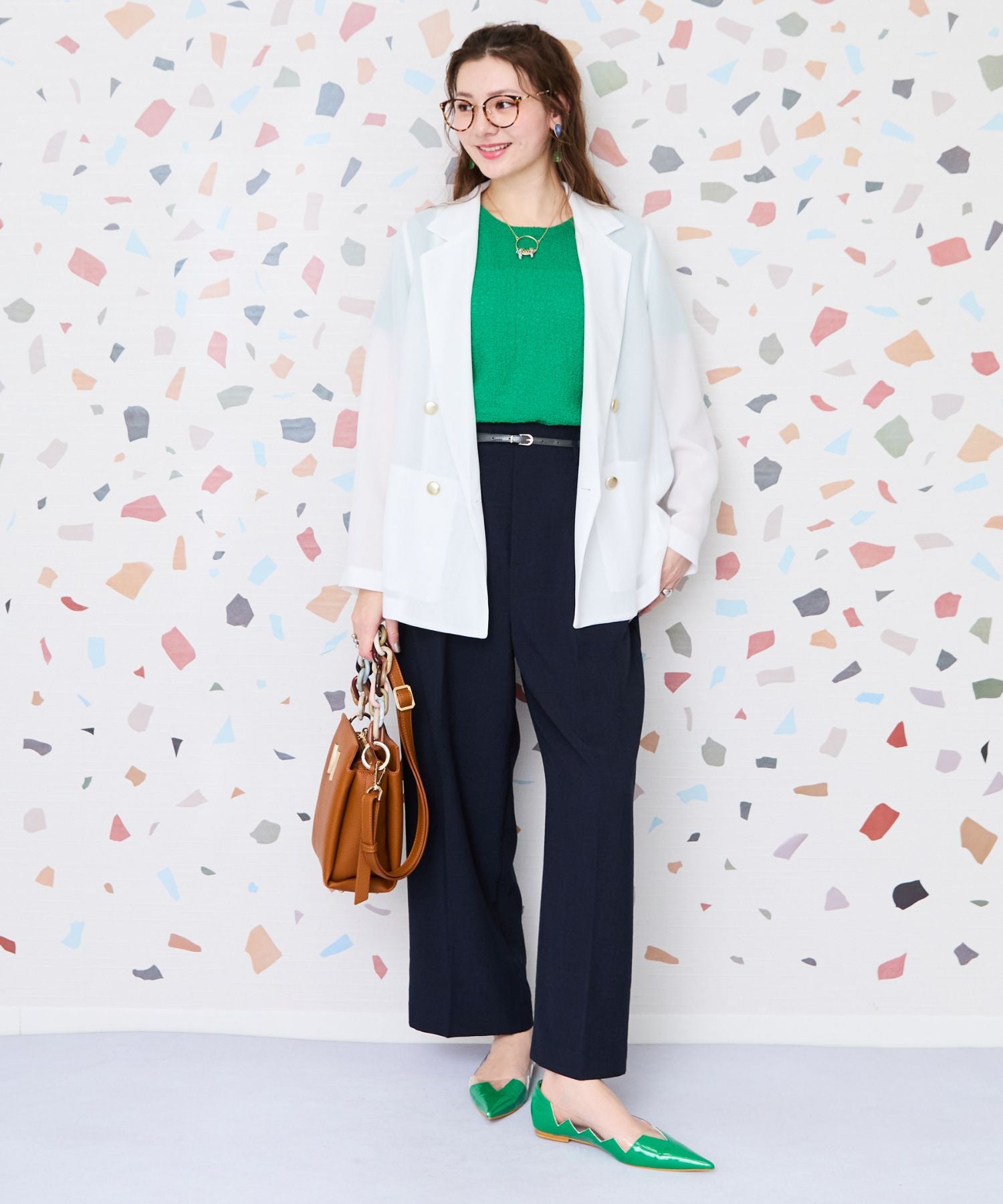 【JETSET SOLO PLUS】リネンライクベルト付きワイドパンツ