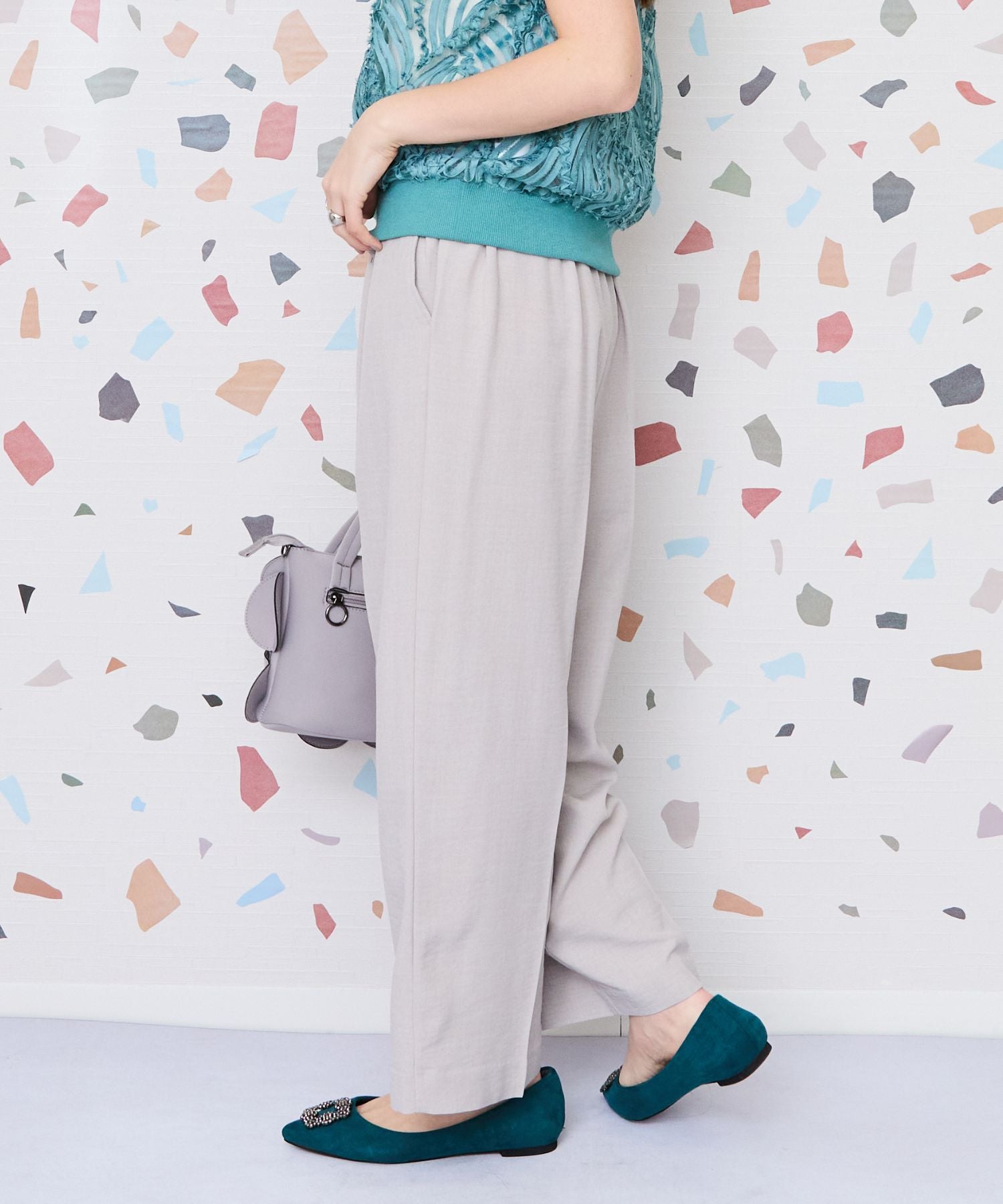 【JETSET SOLO PLUS】リネンライクベルト付きワイドパンツ