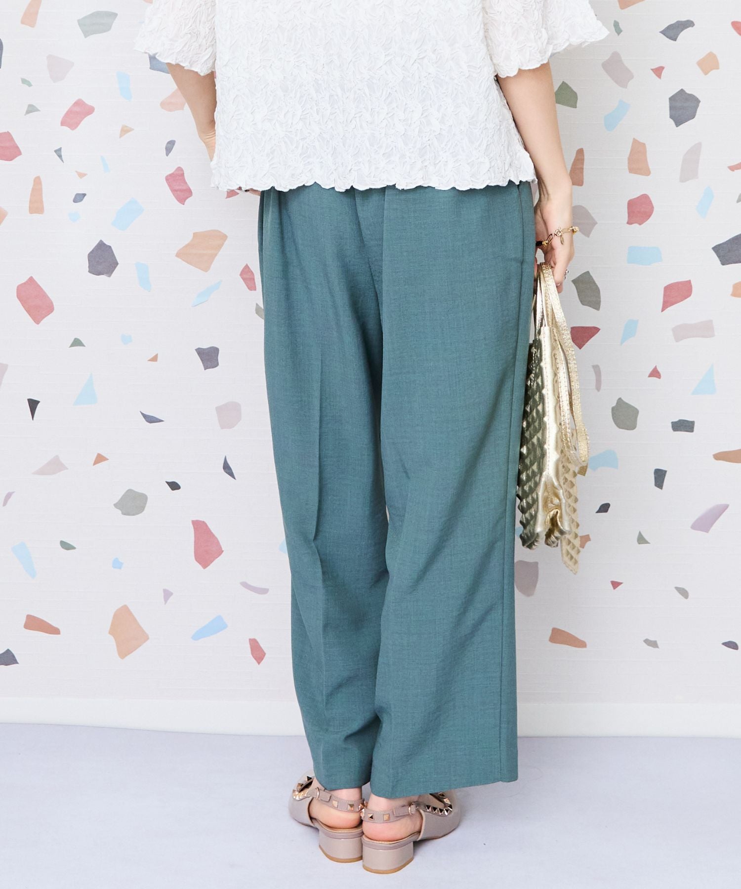 【JETSET SOLO PLUS】リネンライクベルト付きワイドパンツ