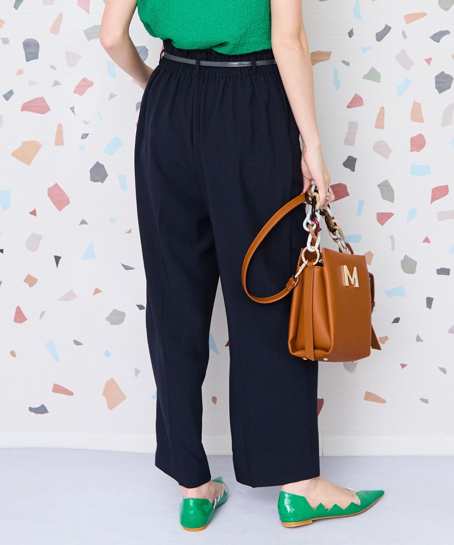 【JETSET SOLO PLUS】リネンライクベルト付きワイドパンツ