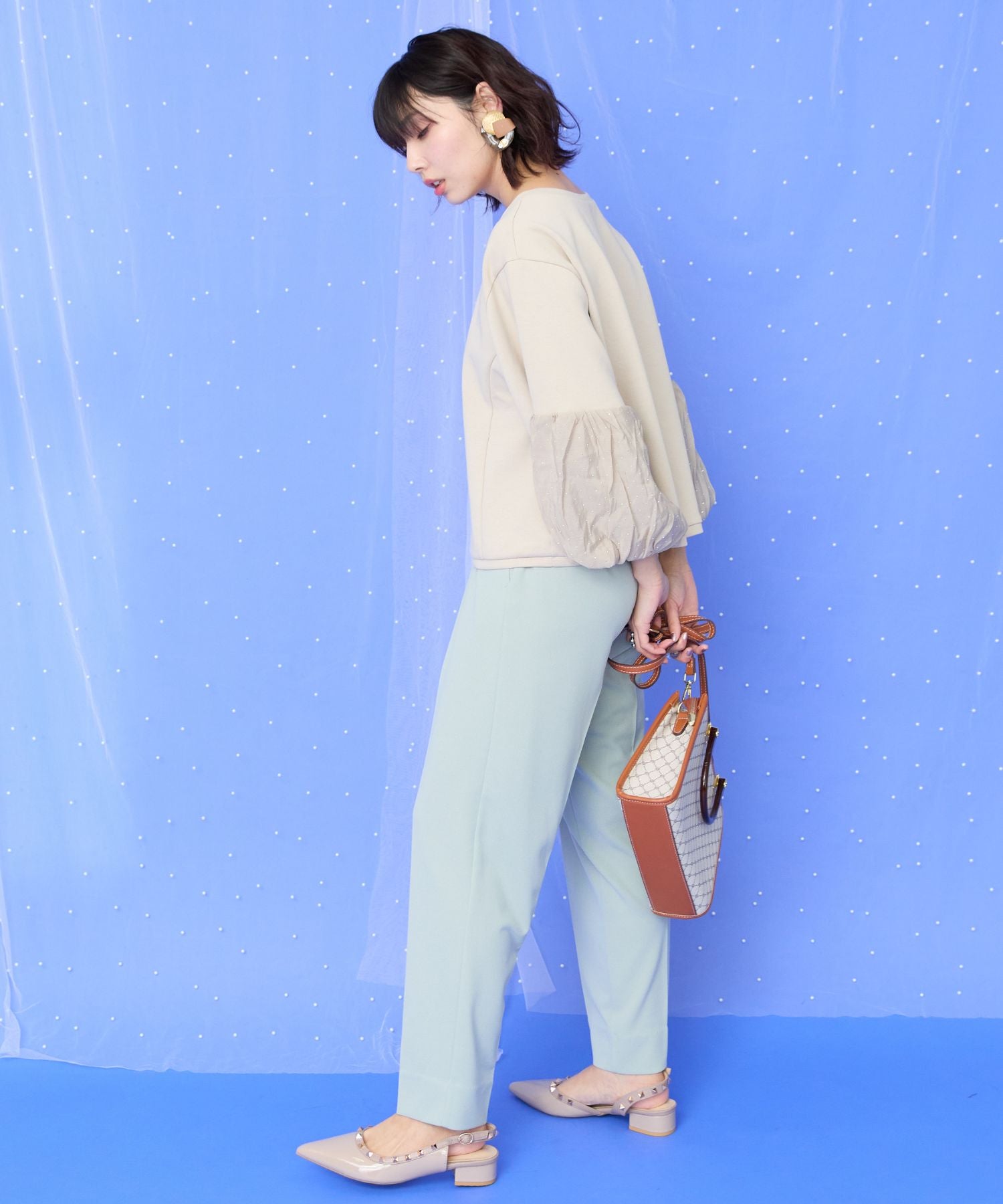 【JETSET SOLO PLUS】カットジョーゼットテーパードパンツ