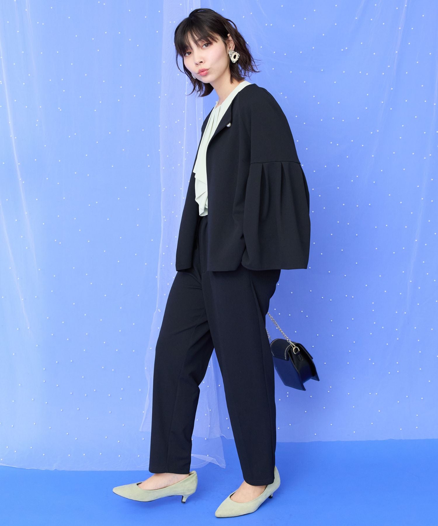 【JETSET SOLO PLUS】カットジョーゼットテーパードパンツ