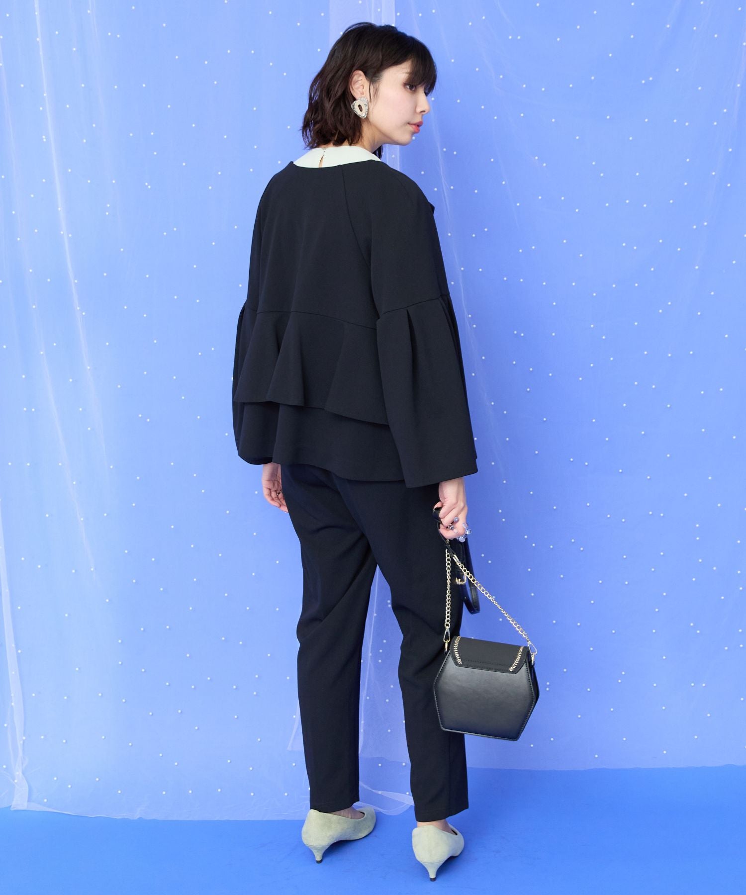 【JETSET SOLO PLUS】カットジョーゼットテーパードパンツ