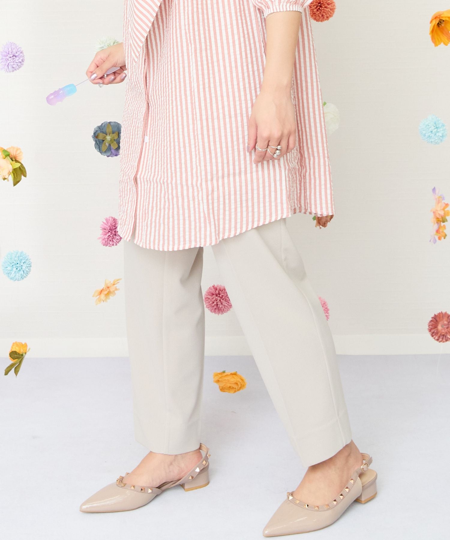 【JETSET SOLO PLUS】カットジョーゼットテーパードパンツ