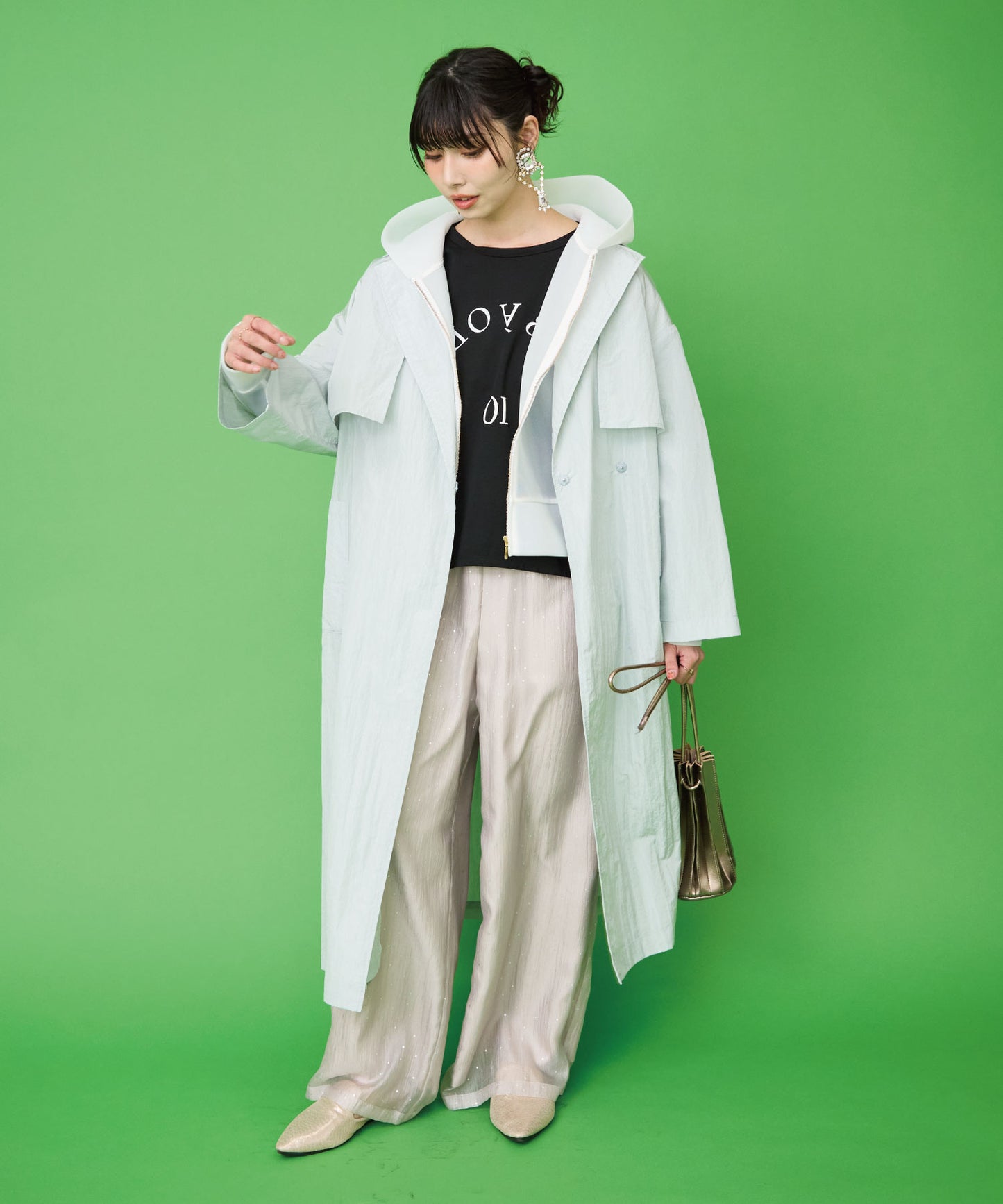 【FONT LAB】箔ドットオーガンジーワイドパンツ