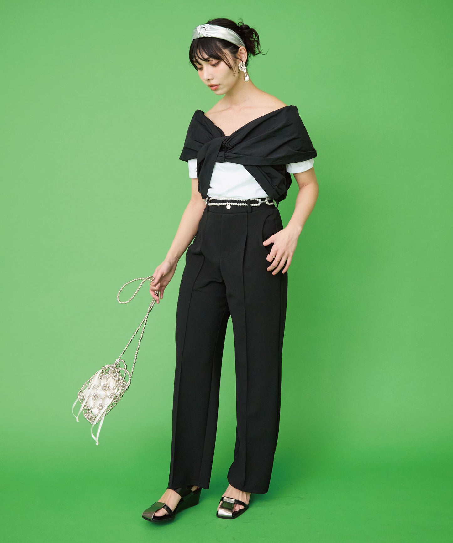 【FONT LAB】セミサークルポケットジョーゼットパンツ