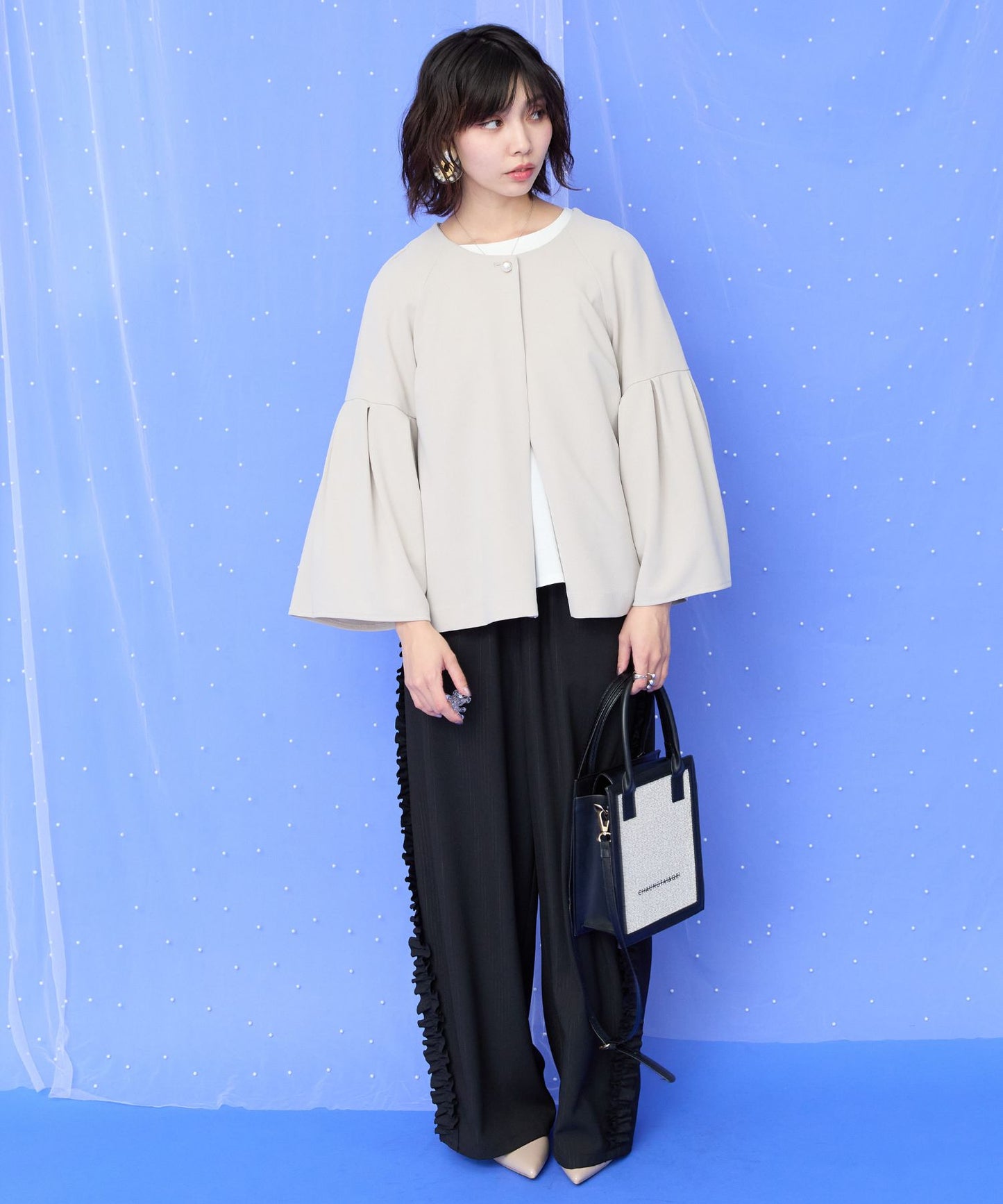 【FONT LAB】フィルムストライプサイドフリルパンツ