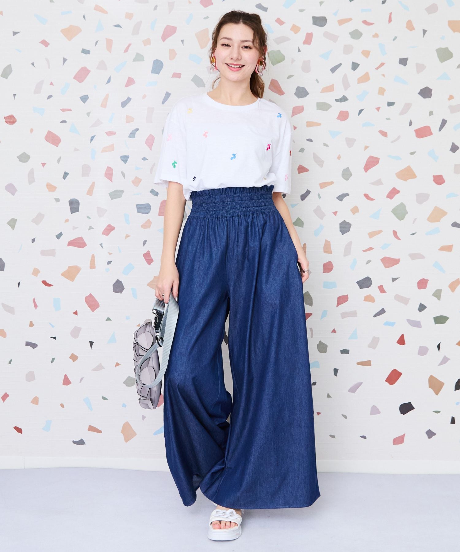 【INDUS luxury for JETSET SOLO PLUS】シャンブレーデニムウエストシャーリングパンツ