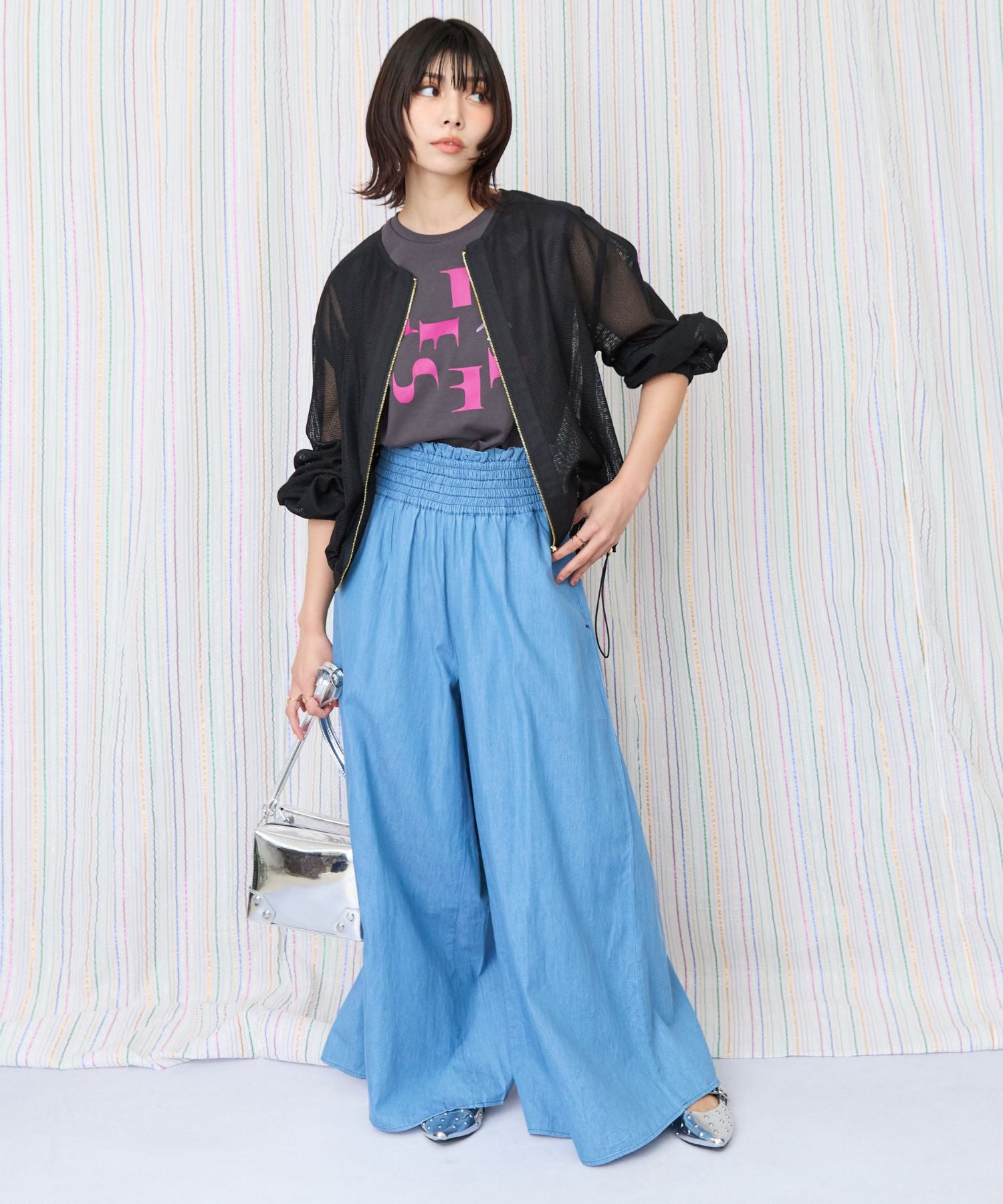 【INDUS luxury for JETSET SOLO PLUS】シャンブレーデニムウエストシャーリングパンツ