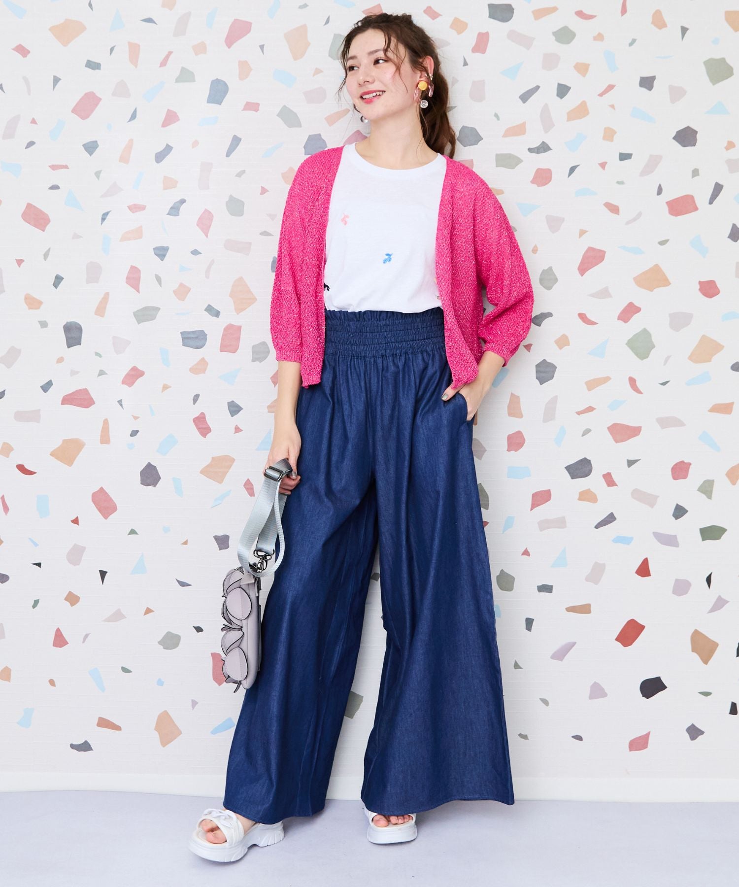 【INDUS luxury for JETSET SOLO PLUS】シャンブレーデニムウエストシャーリングパンツ