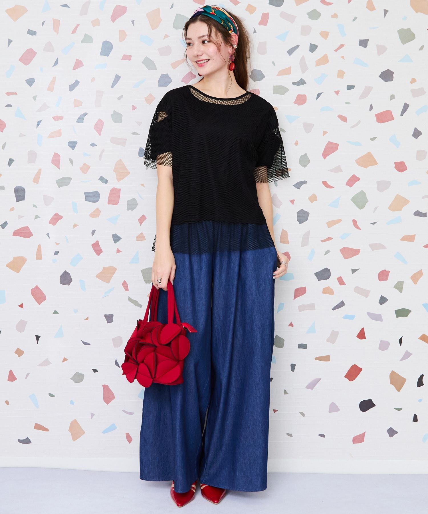 【INDUS luxury for JETSET SOLO PLUS】シャンブレーデニムウエストシャーリングパンツ