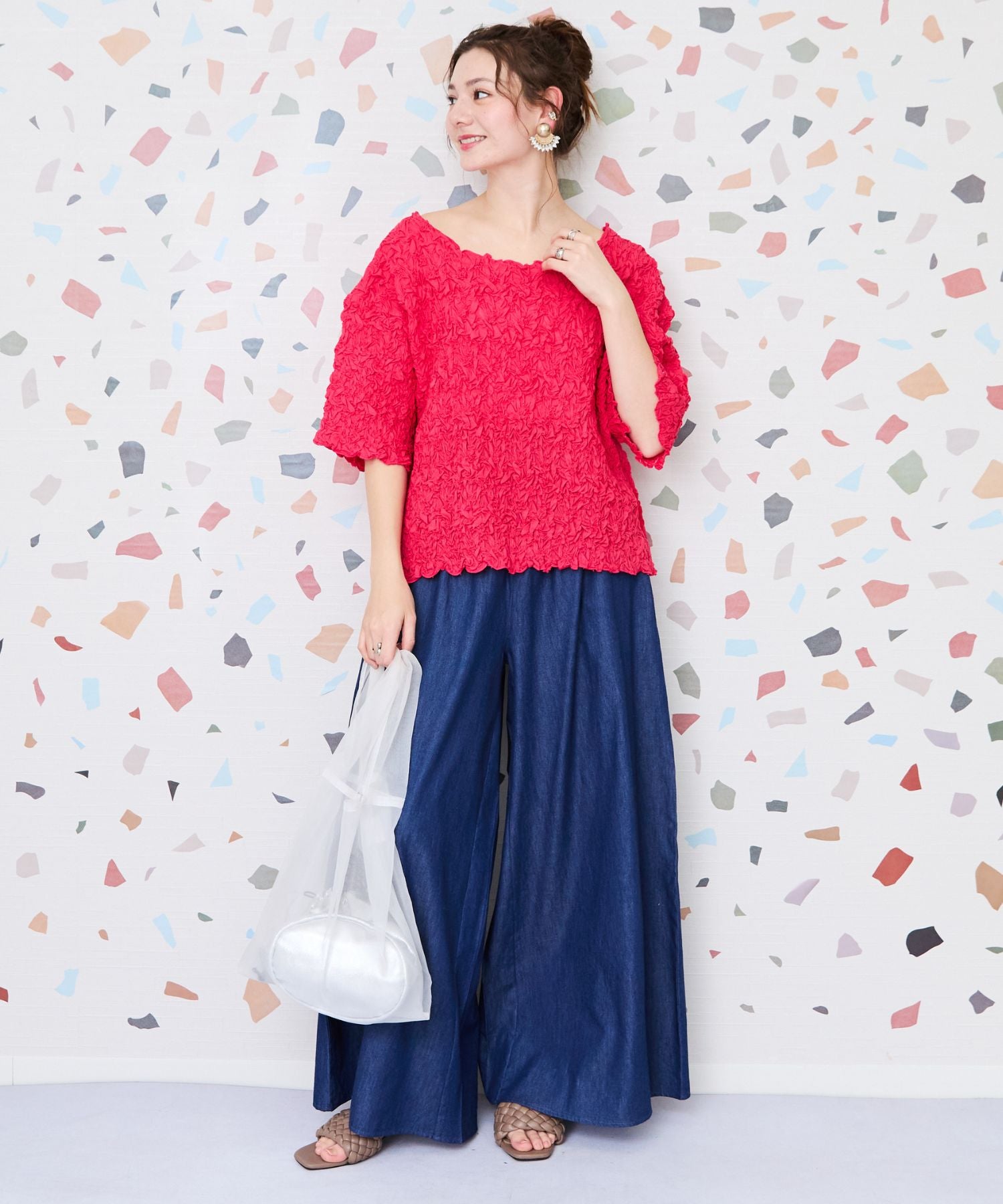 【INDUS luxury for JETSET SOLO PLUS】シャンブレーデニムウエストシャーリングパンツ