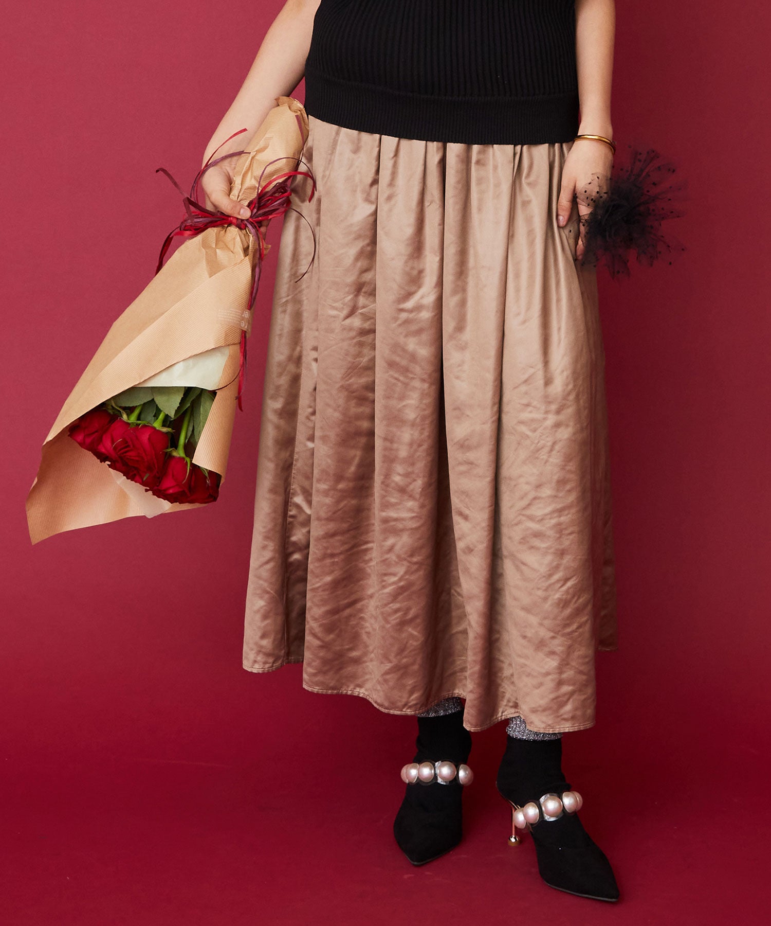 レザーライクギャザースカート｜ファッション通販のマインドウインド