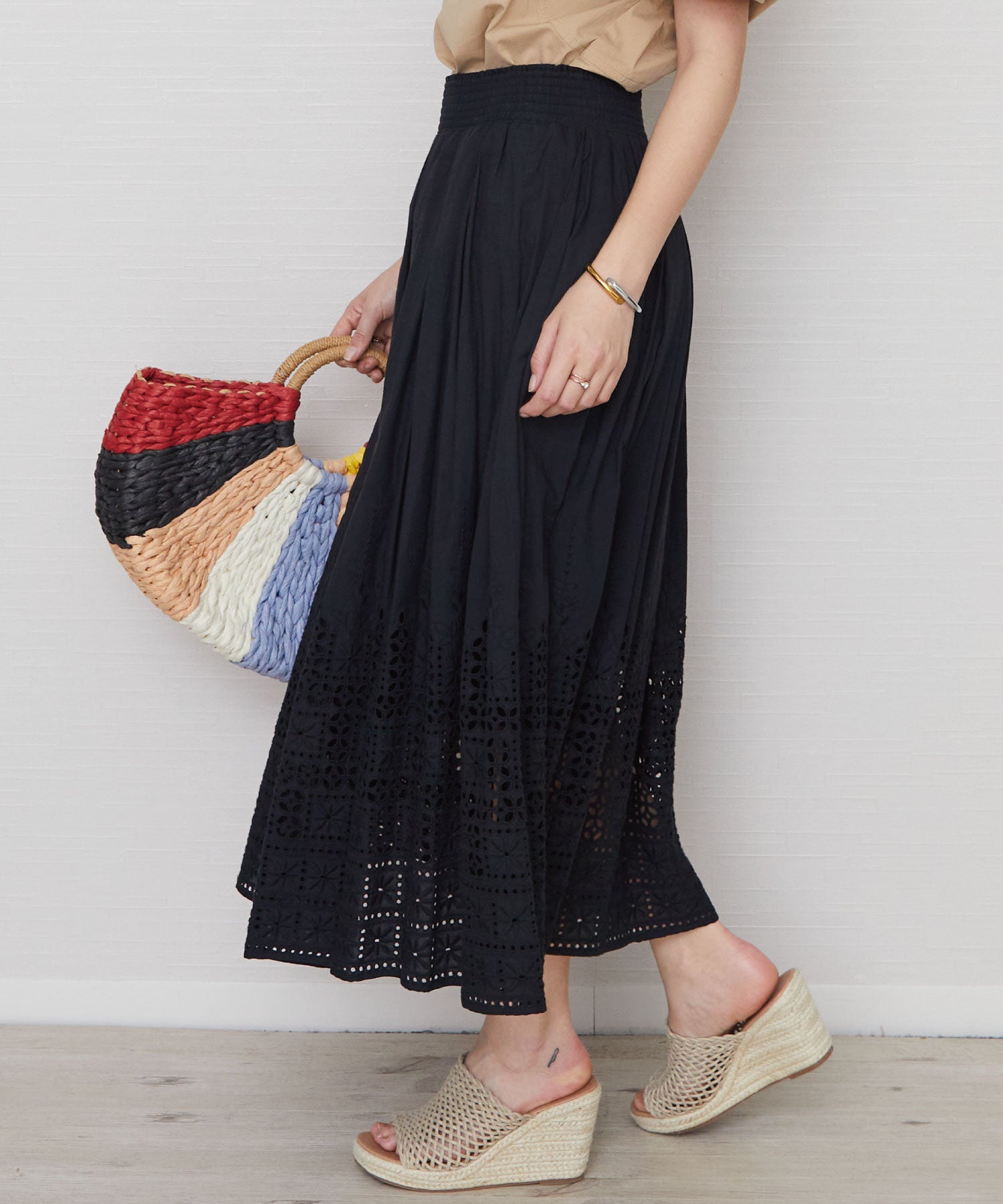 14-5724【FONT LAB】シフリー刺繍 パネルレーススカート