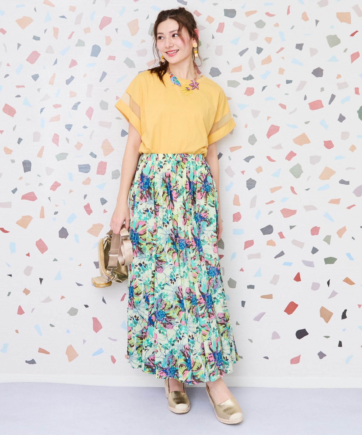 【INDUS luxury for JETSET SOLO PLUS】フラワープリントフレアスカート