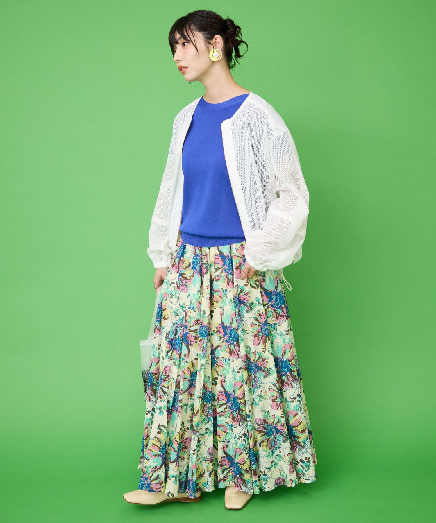 【INDUS luxury for JETSET SOLO PLUS】フラワープリントフレアスカート