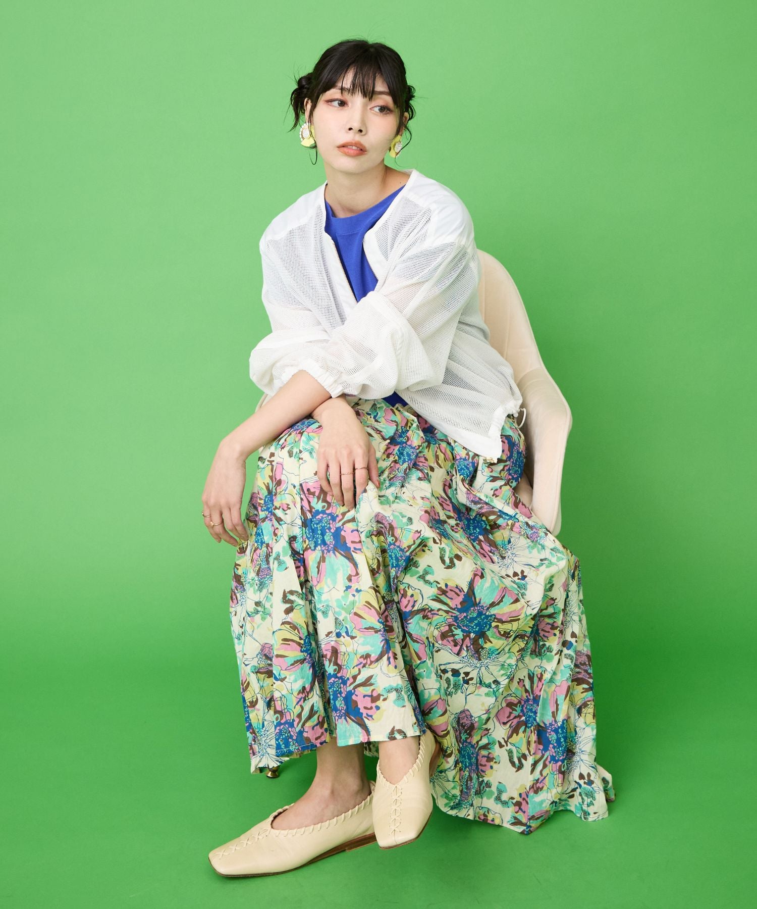 【INDUS luxury for JETSET SOLO PLUS】フラワープリントフレアスカート