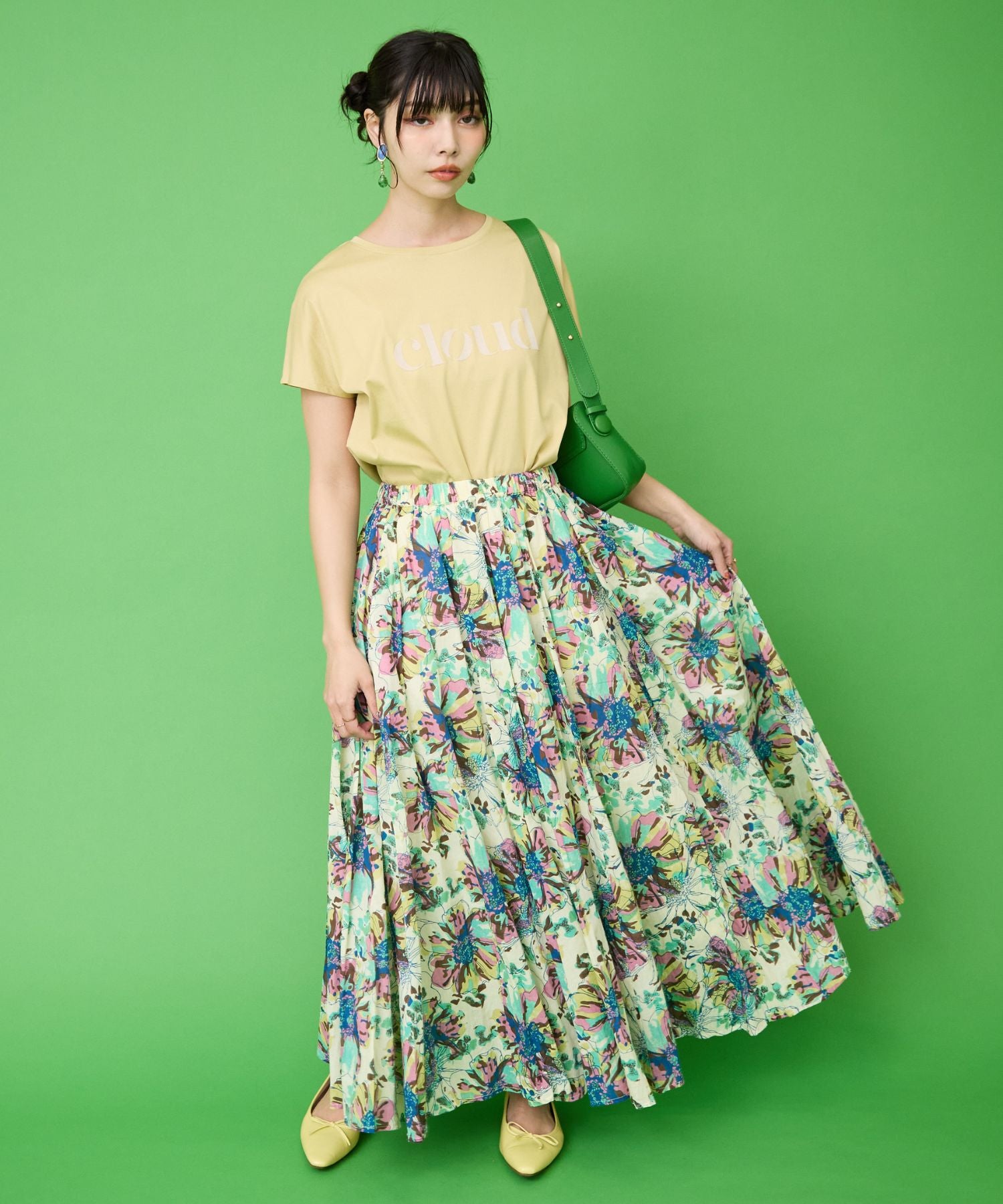 【INDUS luxury for JETSET SOLO PLUS】フラワープリントフレアスカート