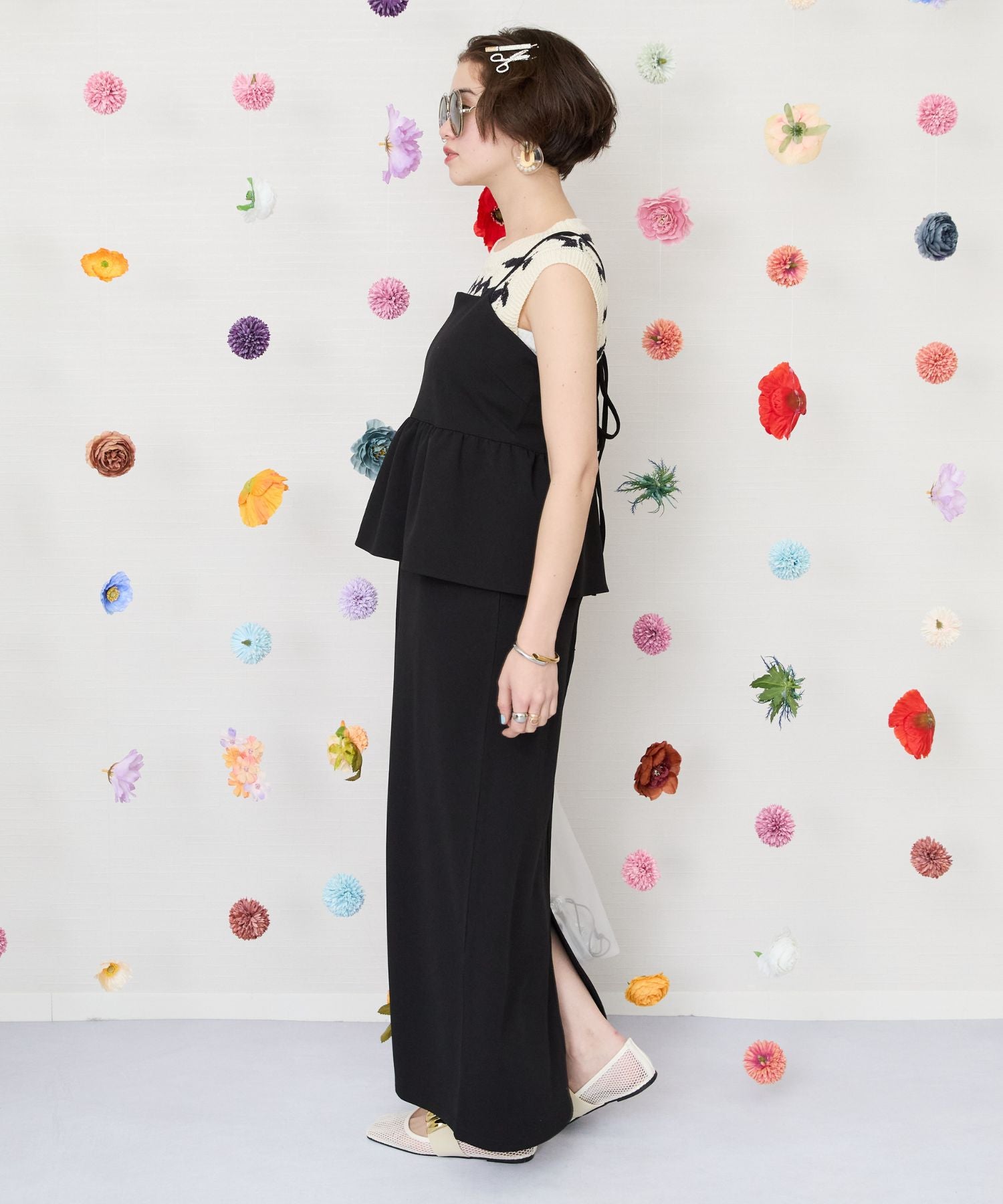 【FONT LAB】カットジョーゼットペプラムキャミワンピース