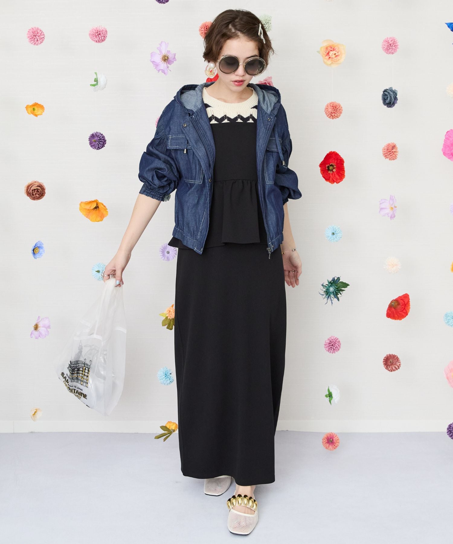 【FONT LAB】カットジョーゼットペプラムキャミワンピース