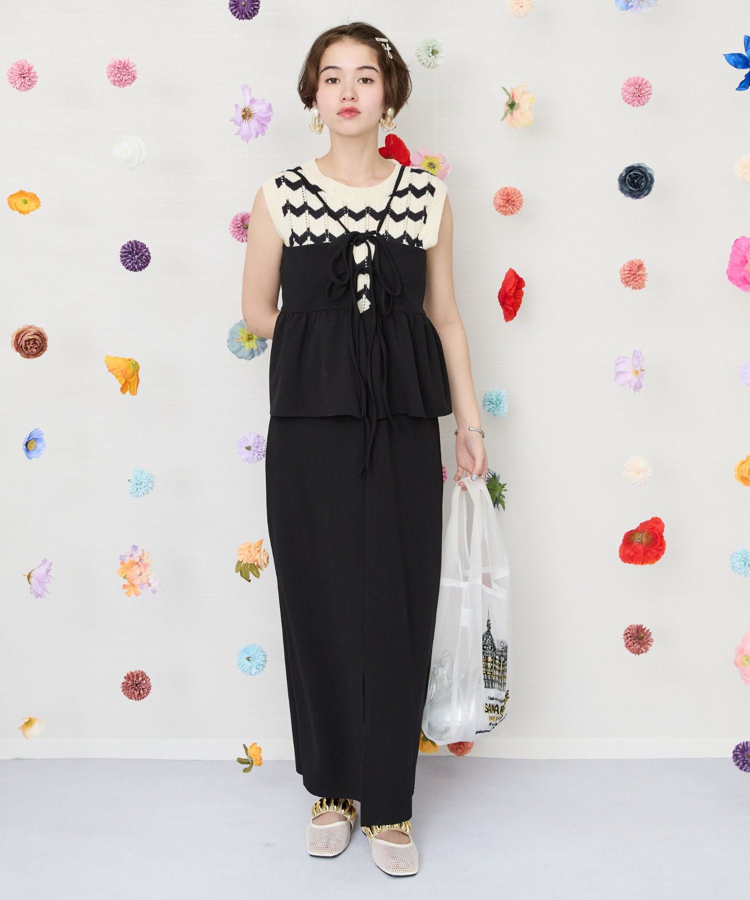 【FONT LAB】カットジョーゼットペプラムキャミワンピース