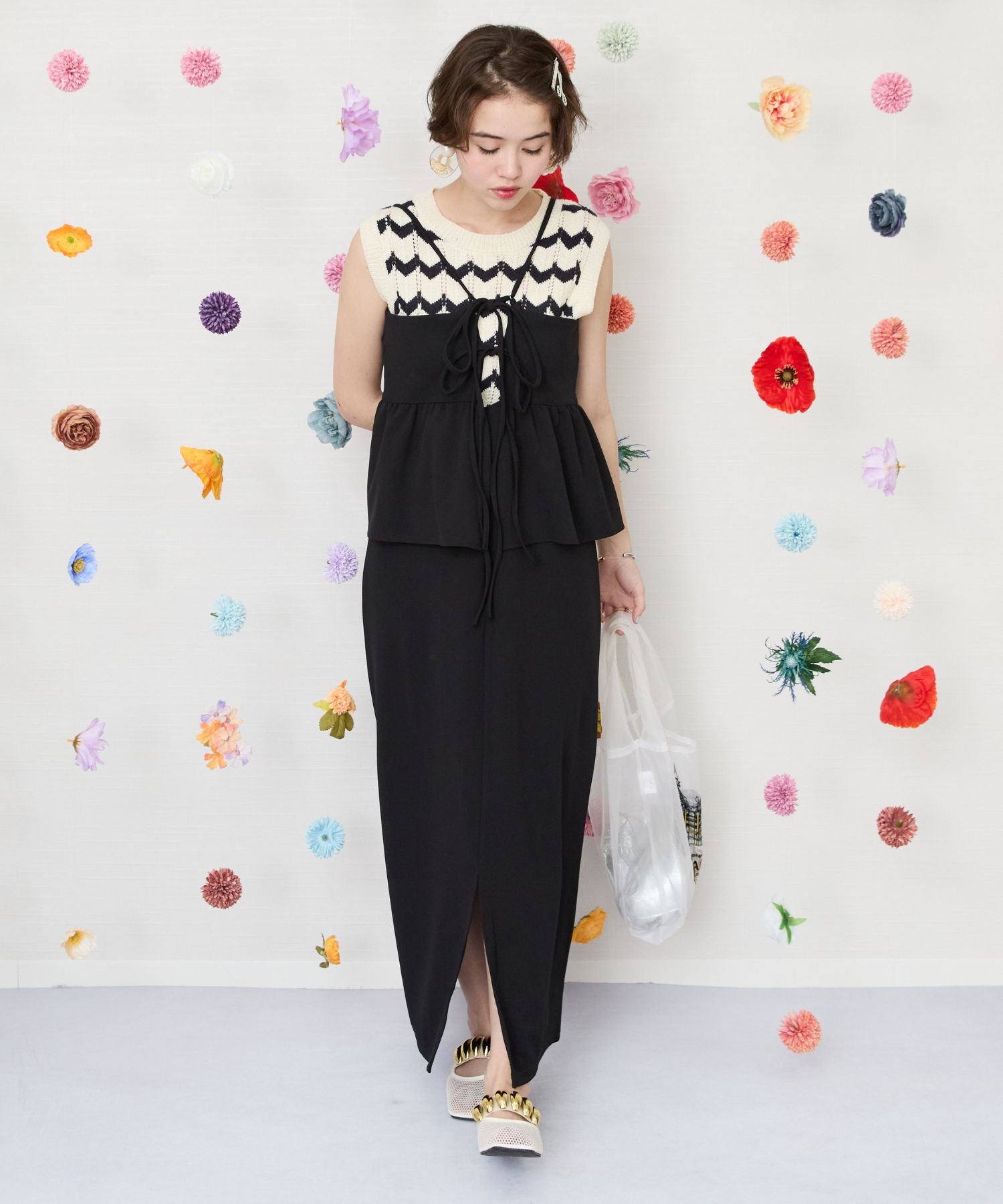 【FONT LAB】カットジョーゼットペプラムキャミワンピース