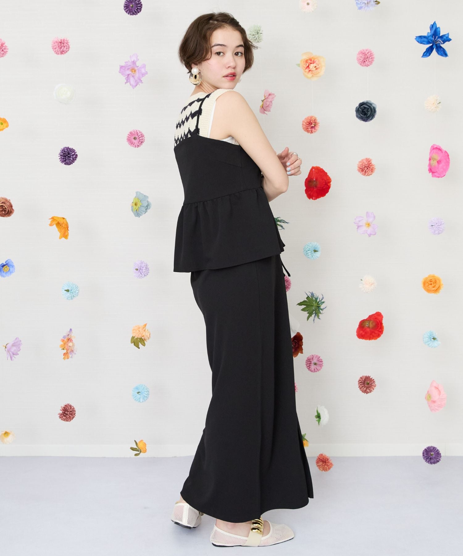 【FONT LAB】カットジョーゼットペプラムキャミワンピース