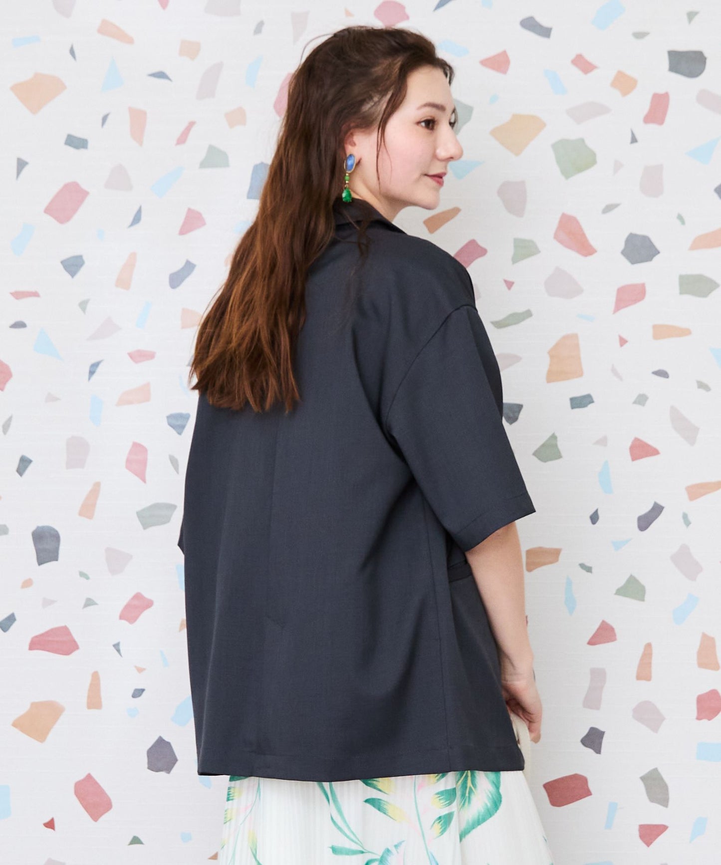 【JETSET SOLO PLUS】リネンライクストレッチ半袖テーラードジャケット