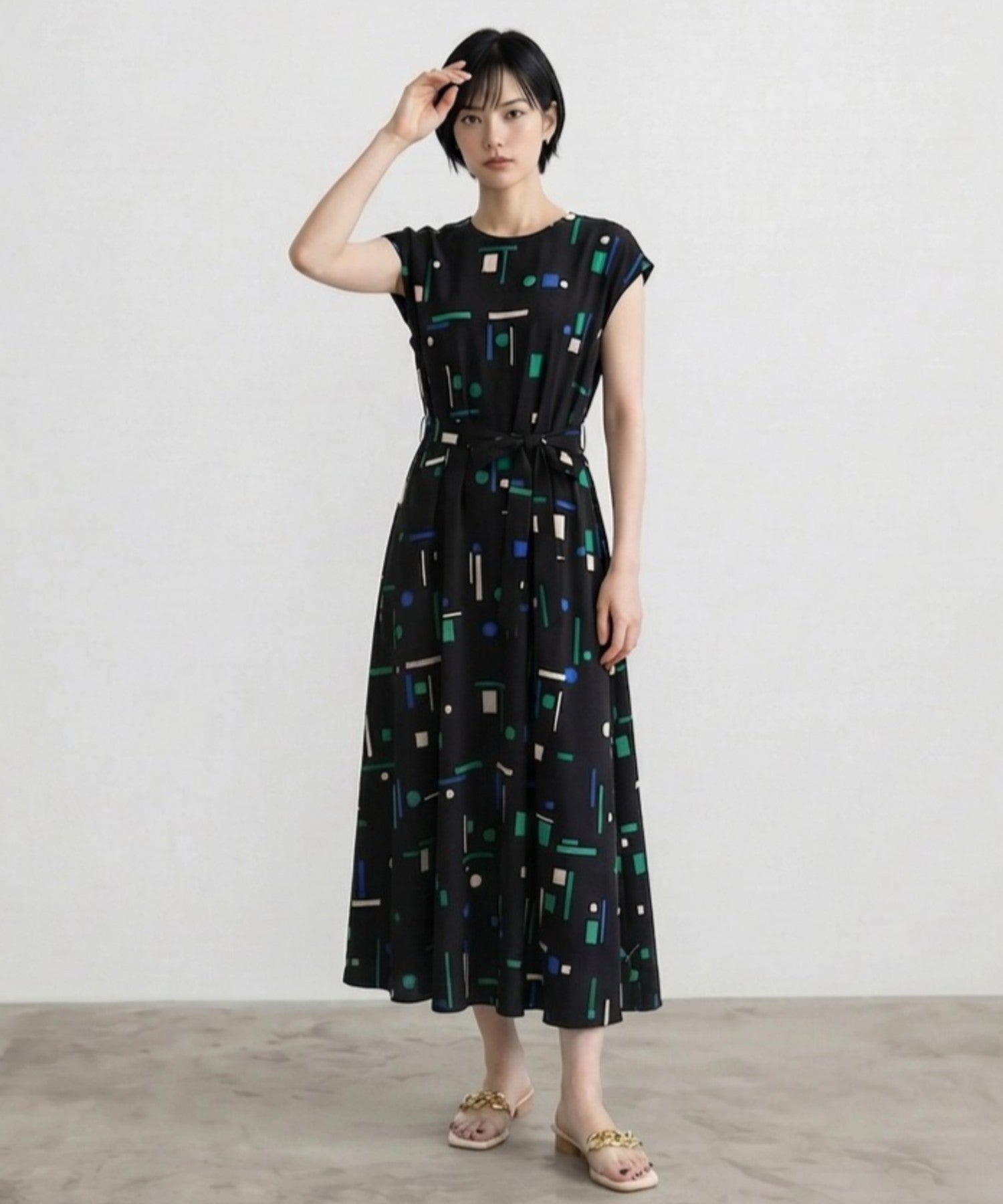 【INDESIGN】ミッドナイトジオメトリーテントラインワンピース