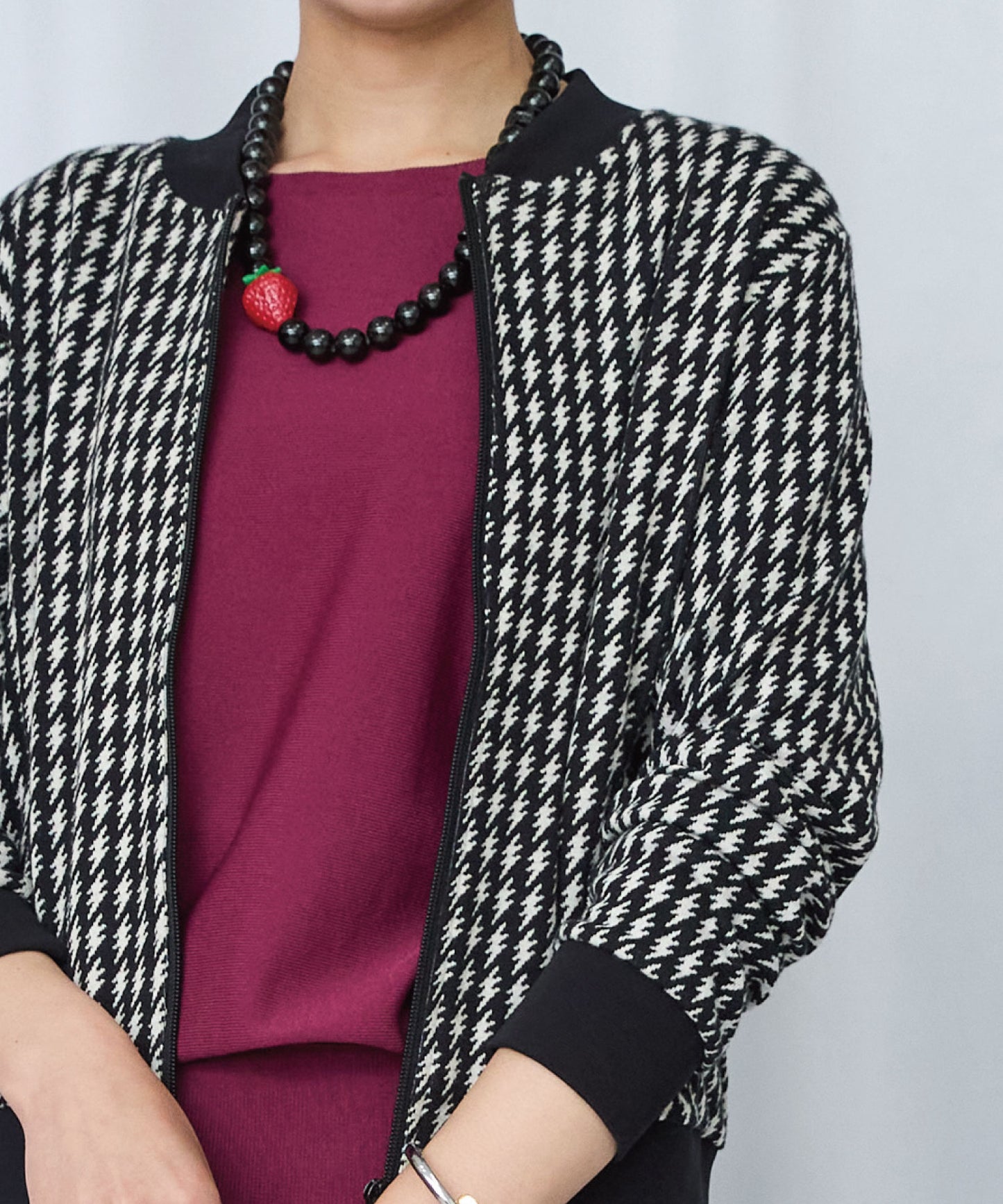 【mademoiselle YEYE】千鳥柄ストレッチブルゾン