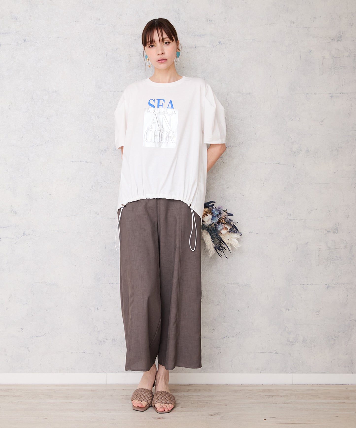 【JETSET SOLO PLUS】リネンライクマリン風ワイドパンツ