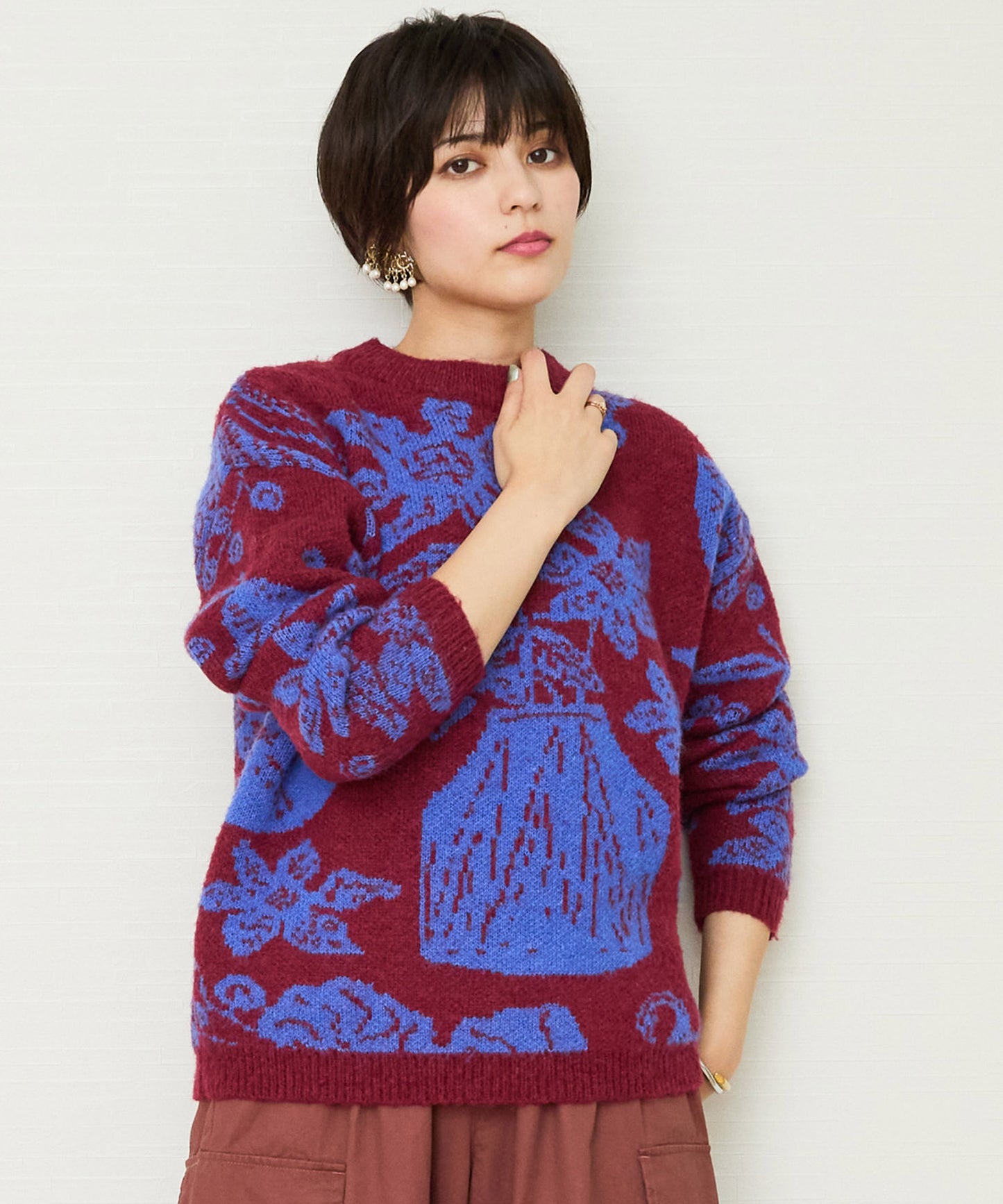 【FRNCH】フラワーベース&フルーツジャカート ニット