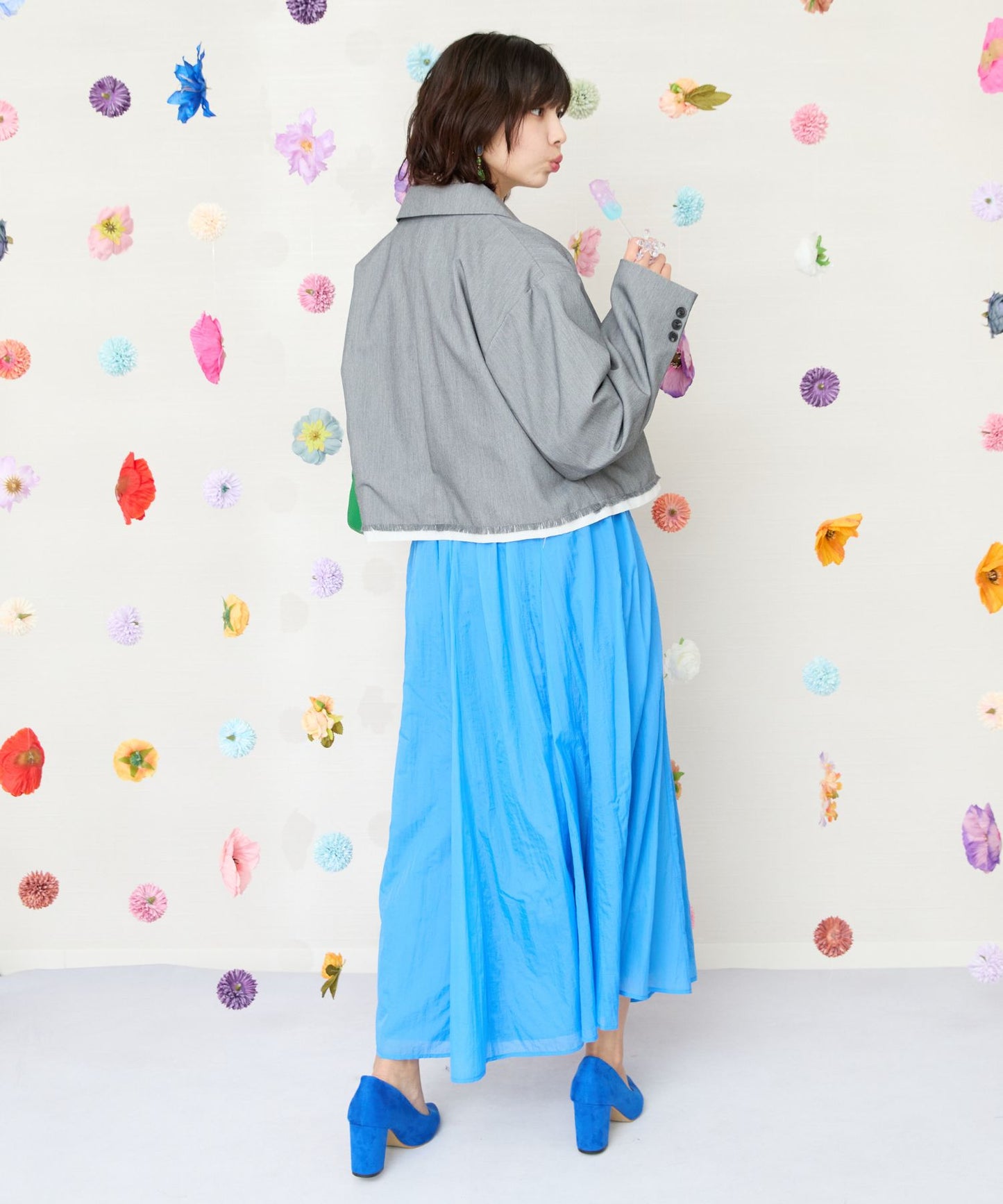 【JETSET SOLO PLUS】TRツイルバイカラーヘムクロップドジャケット