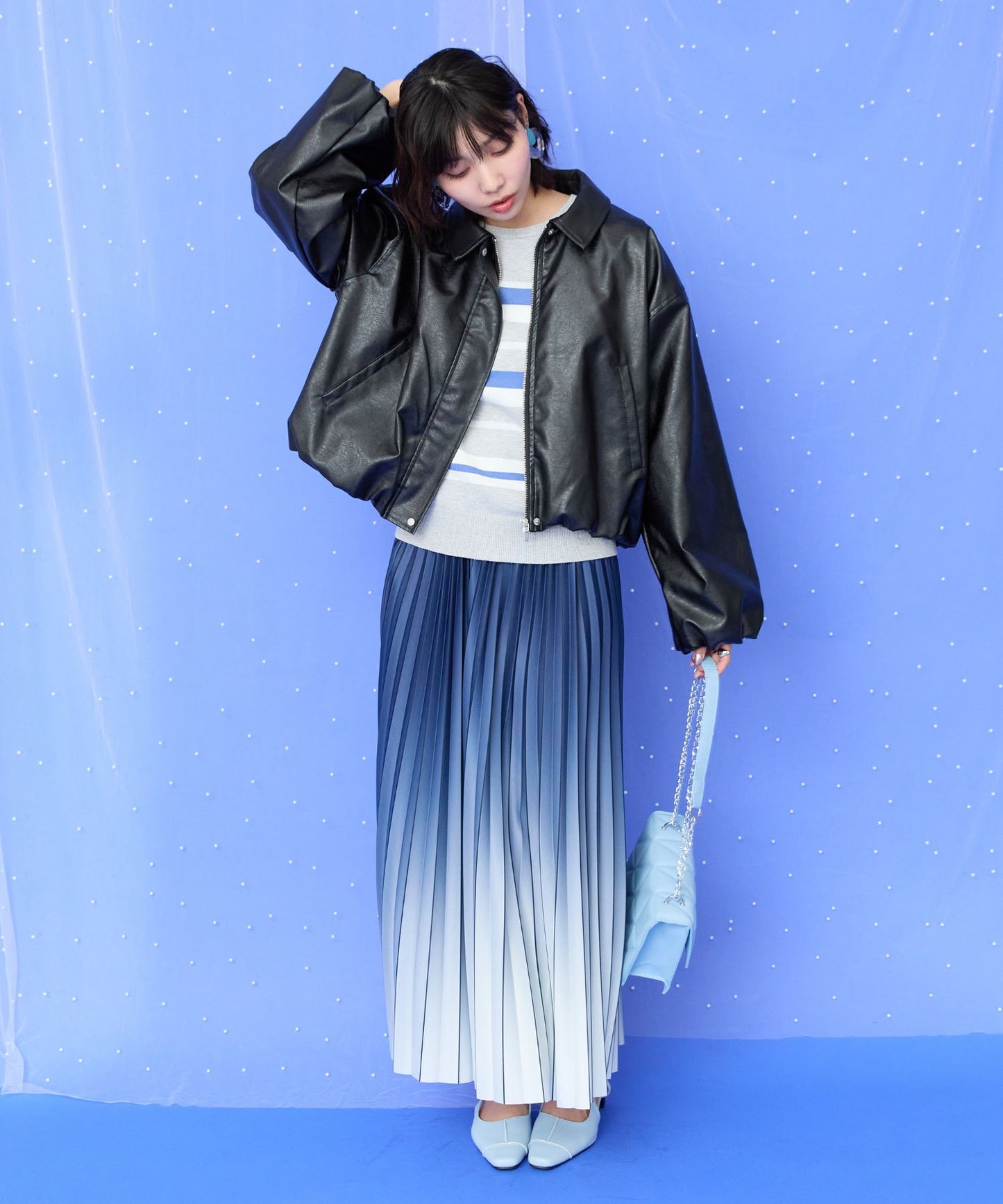 【FONT LAB】フェイクレザーバルーンシルエットブルゾン