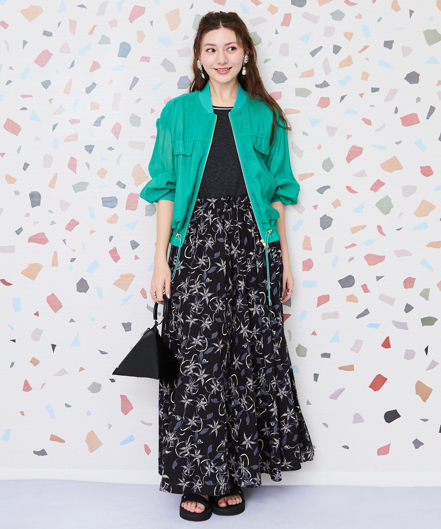 【INDUS luxury for JETSET SOLO PLUS】リーフプリントフレアスカート