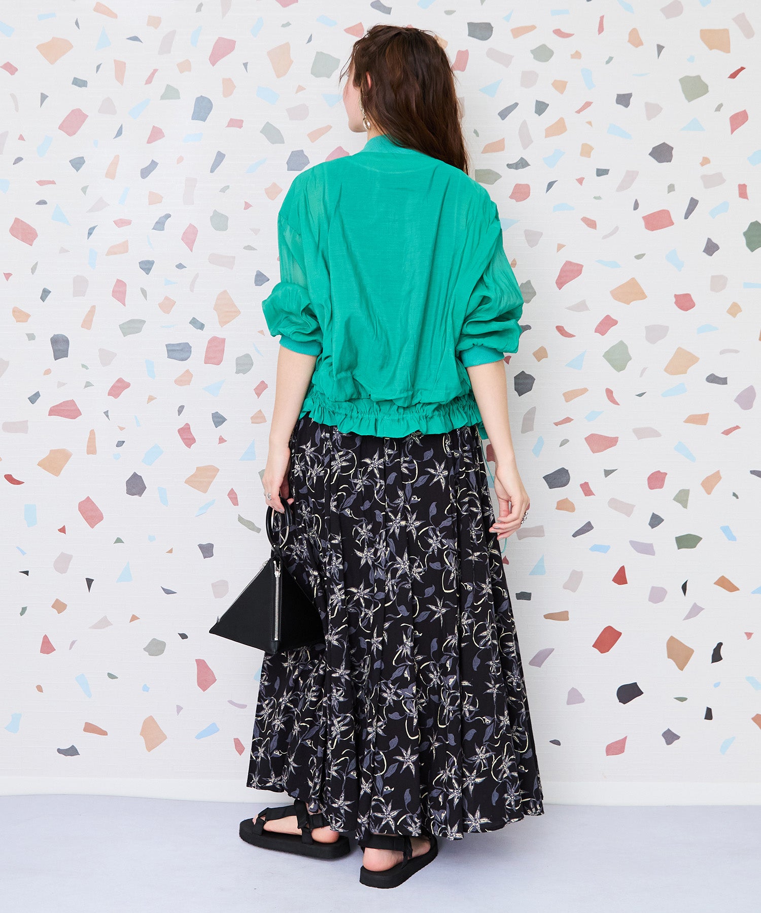 【INDUS luxury for JETSET SOLO PLUS】リーフプリントフレアスカート