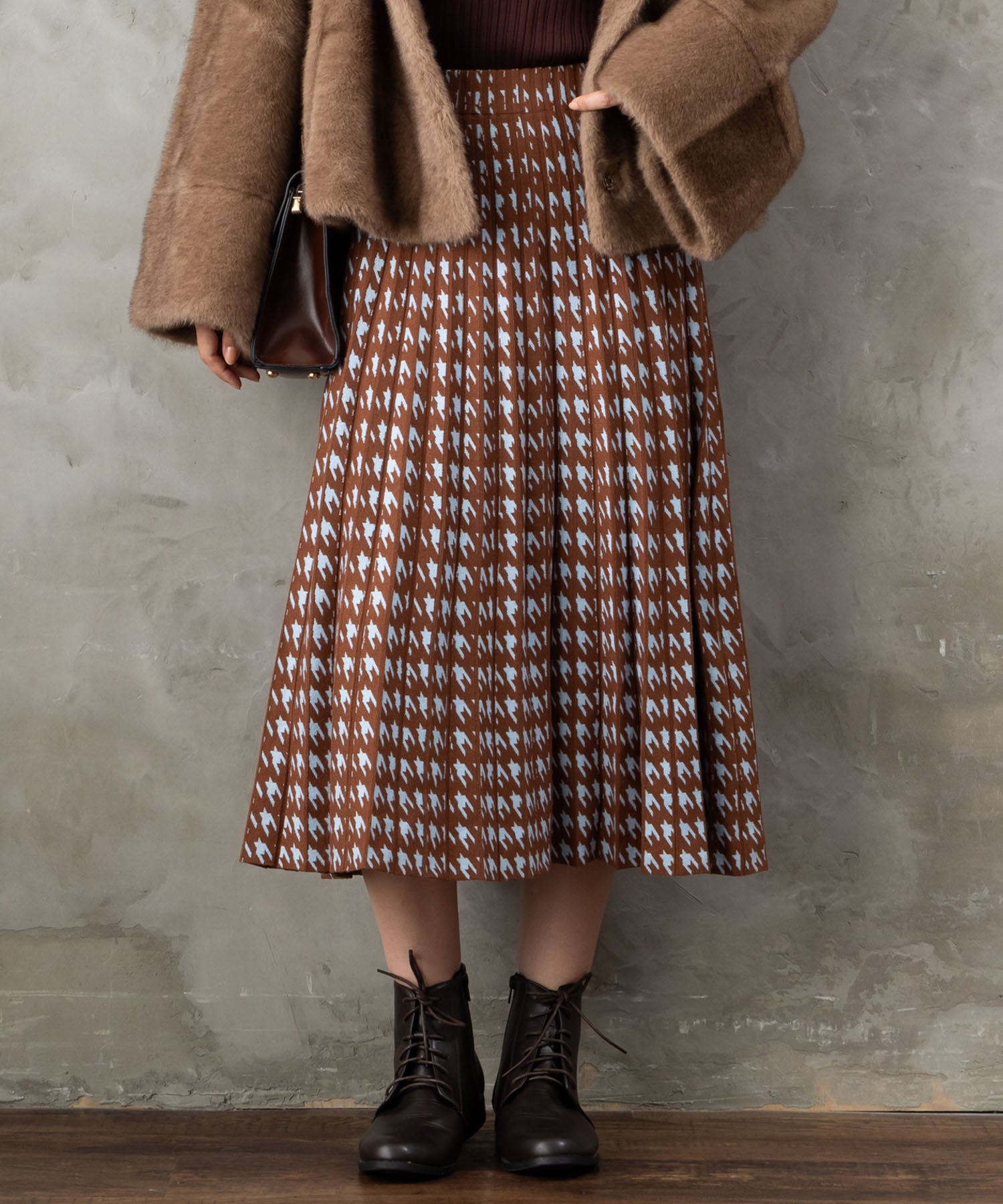 【DERHY】千鳥ニットプリーツスカート