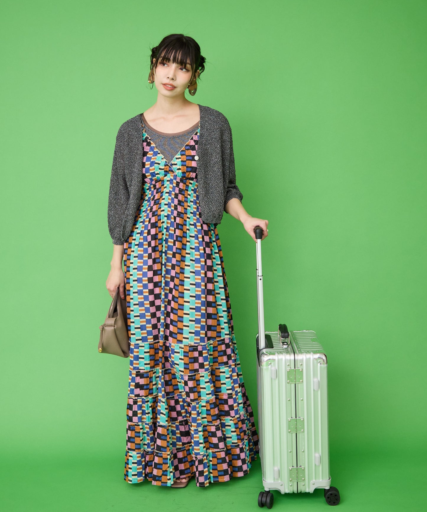 【INDESIGN】プリントシャーリングティアードワンピース