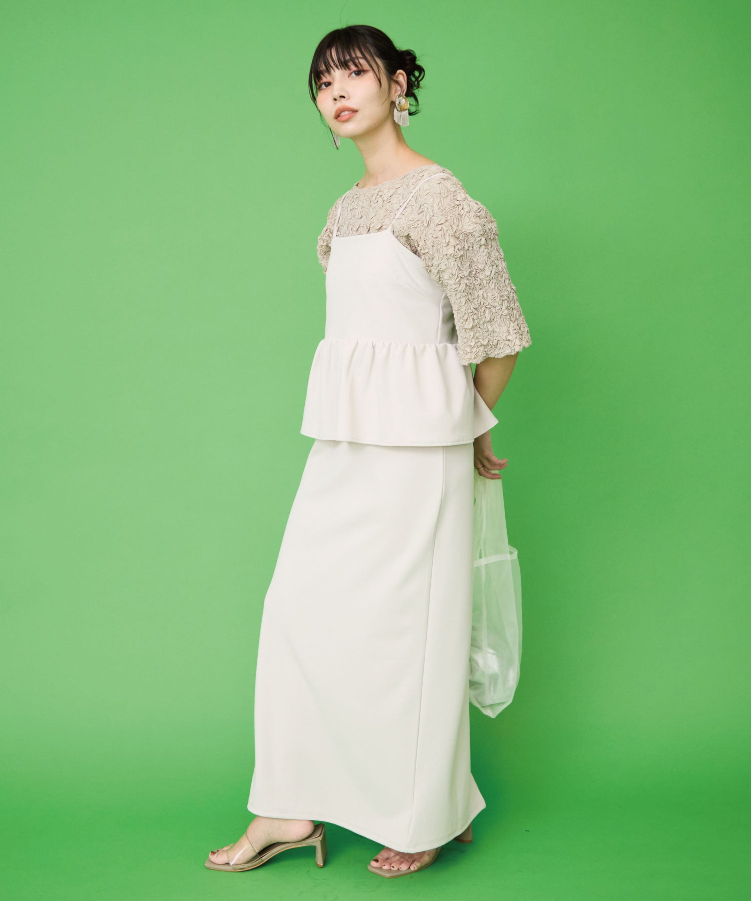 【FONT LAB】カットジョーゼットペプラムキャミワンピース