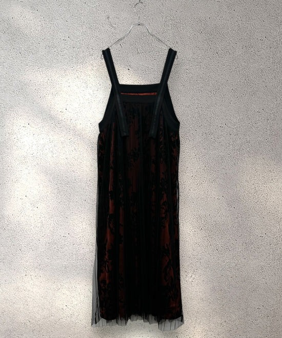 【FONT LAB】フロッキープリント×チュールコンビワンピース