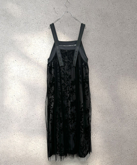 【FONT LAB】フロッキープリント×チュールコンビワンピース