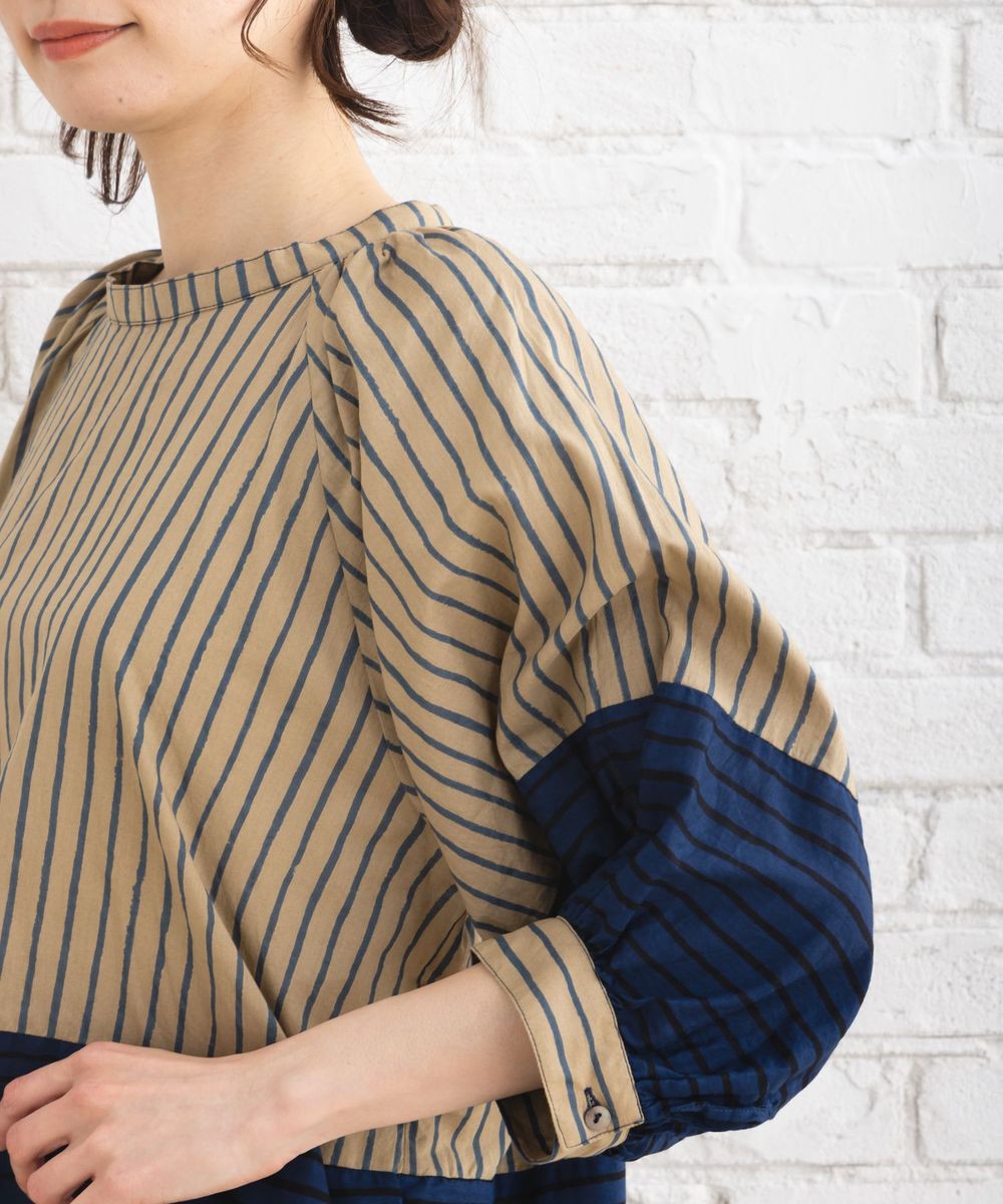 ストライプ&チェックカラーコンビブラウス