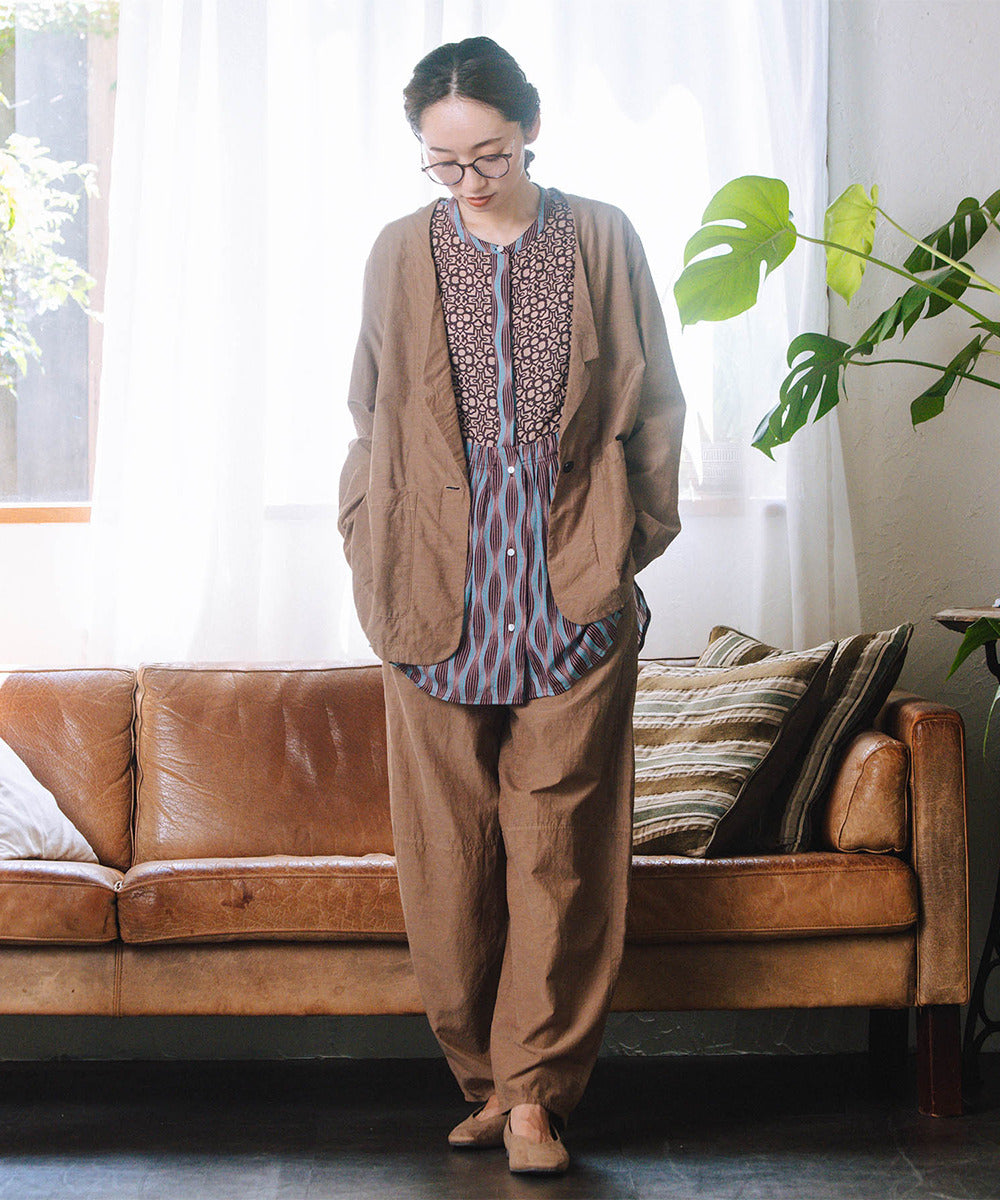 INDESIGN MIXプリントバンドカラーブラウス