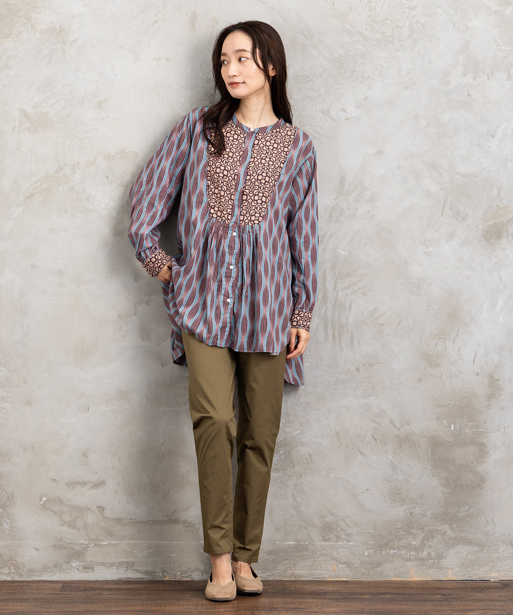 INDESIGN MIXプリントバンドカラーブラウス