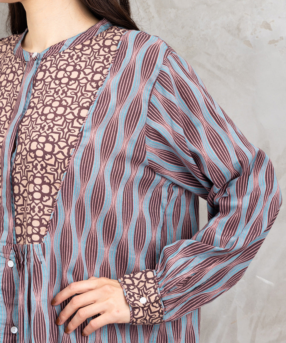 INDESIGN MIXプリントバンドカラーブラウス