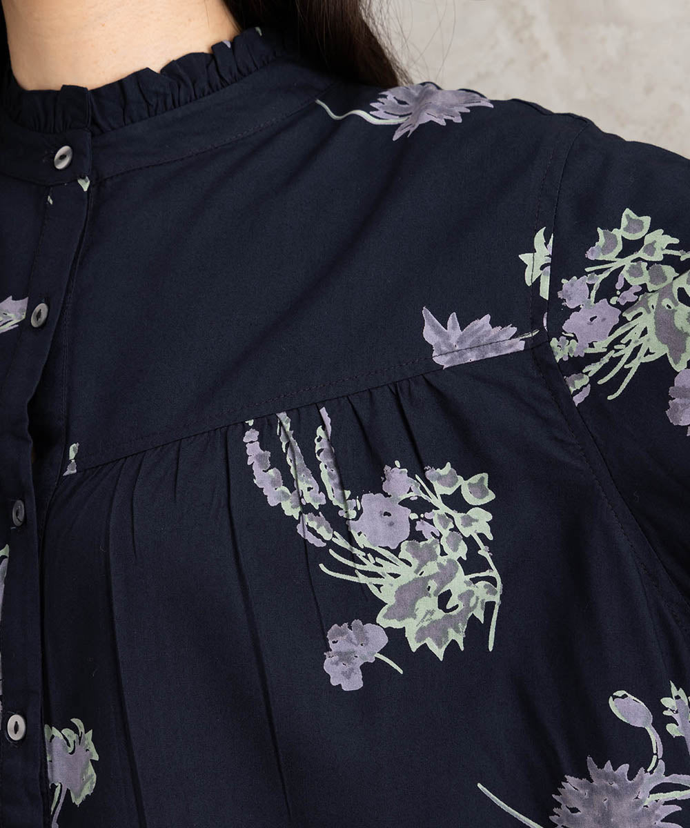 21号(6L~) INDESIGN フラワープリントフリルカラーブラウス