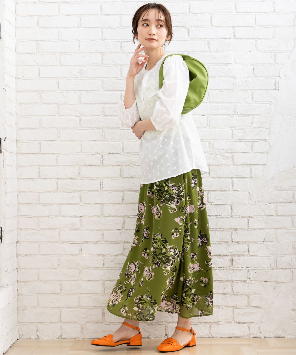 【大きいサイズ】 9号・15号(M・3L) KAFFE ステンシルフラワープリントスカート