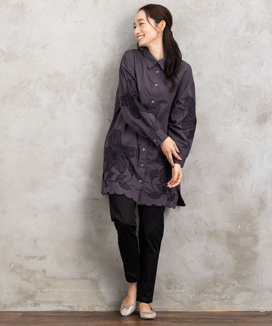 INDESIGN フラワーエンブロイダリーシャツチュニック