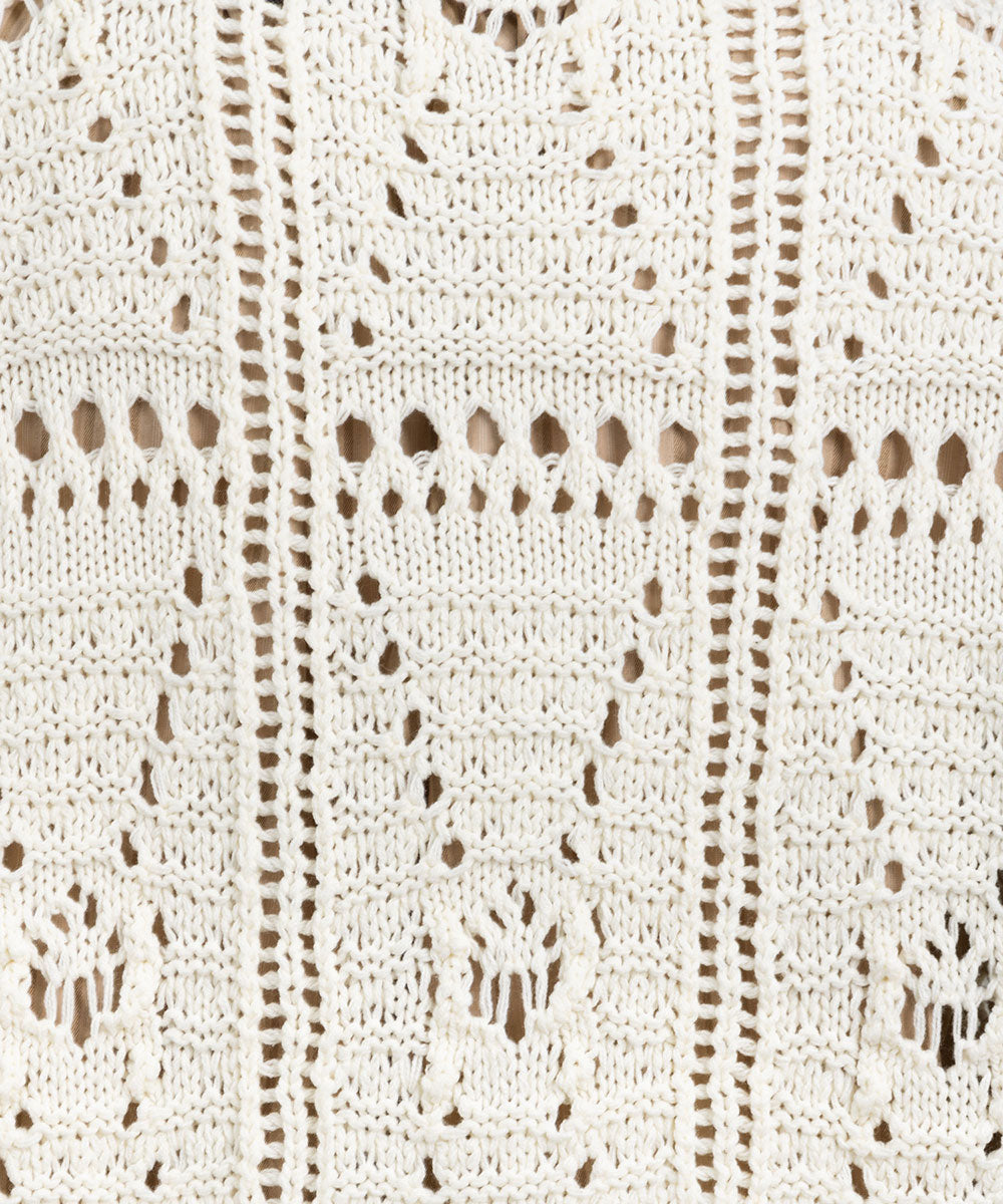 レース柄透かし編みカーディガン